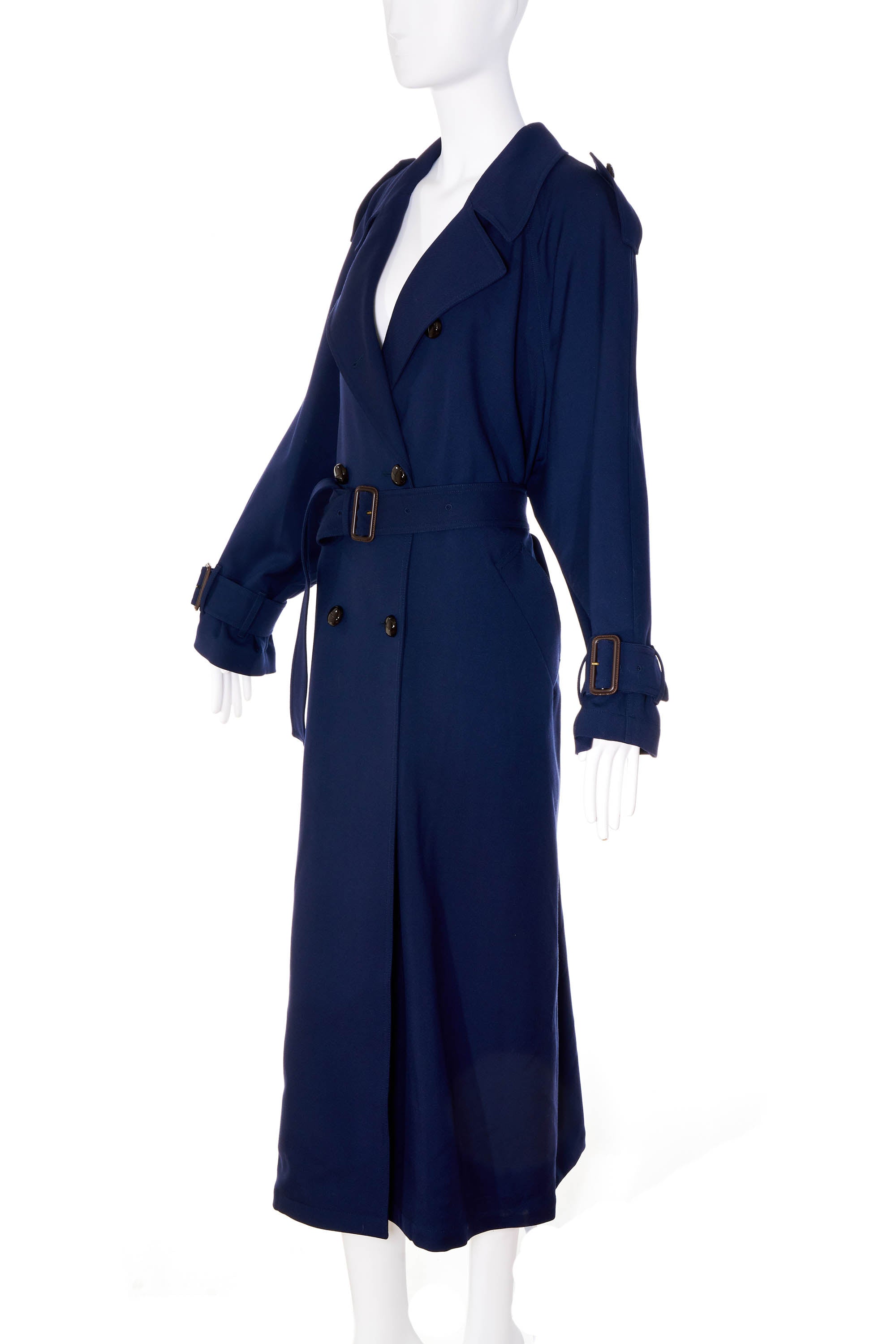 Gucci Navy Blue Midi Length Belted Trench Coat Size 40