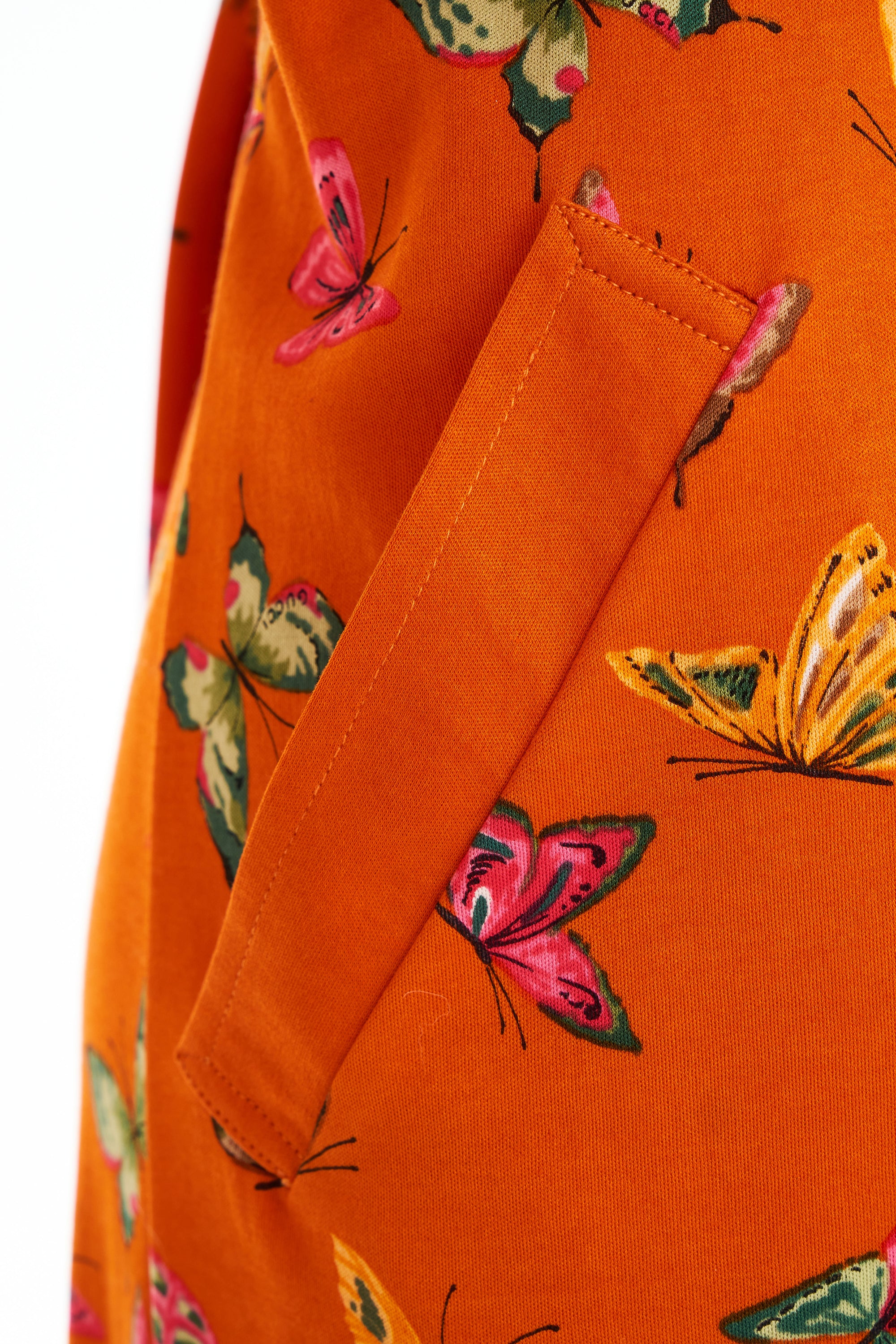 Gucci 1970's Orange Butterfly Cotton Dress Size 42