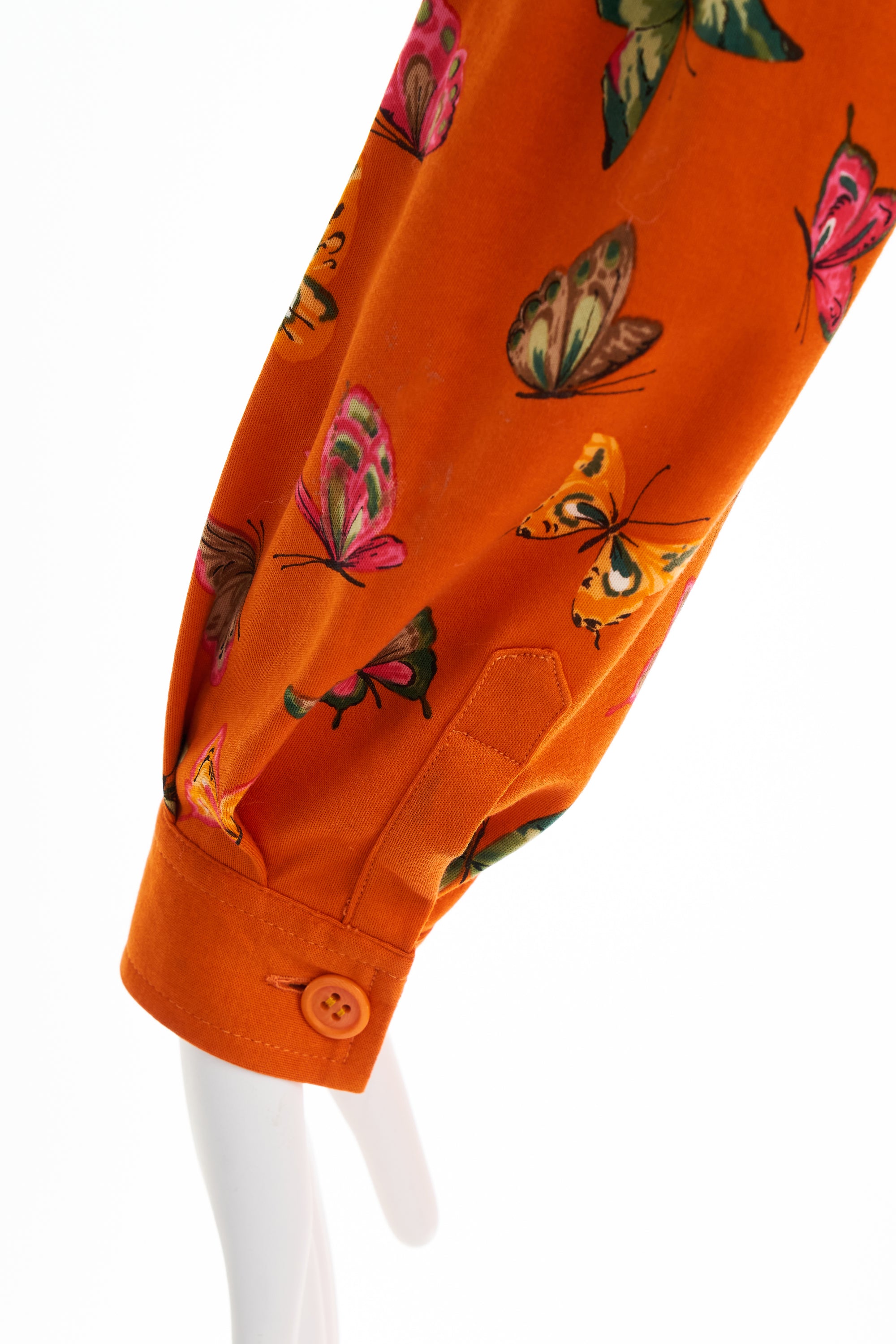 Gucci 1970's Orange Butterfly Cotton Dress Size 42