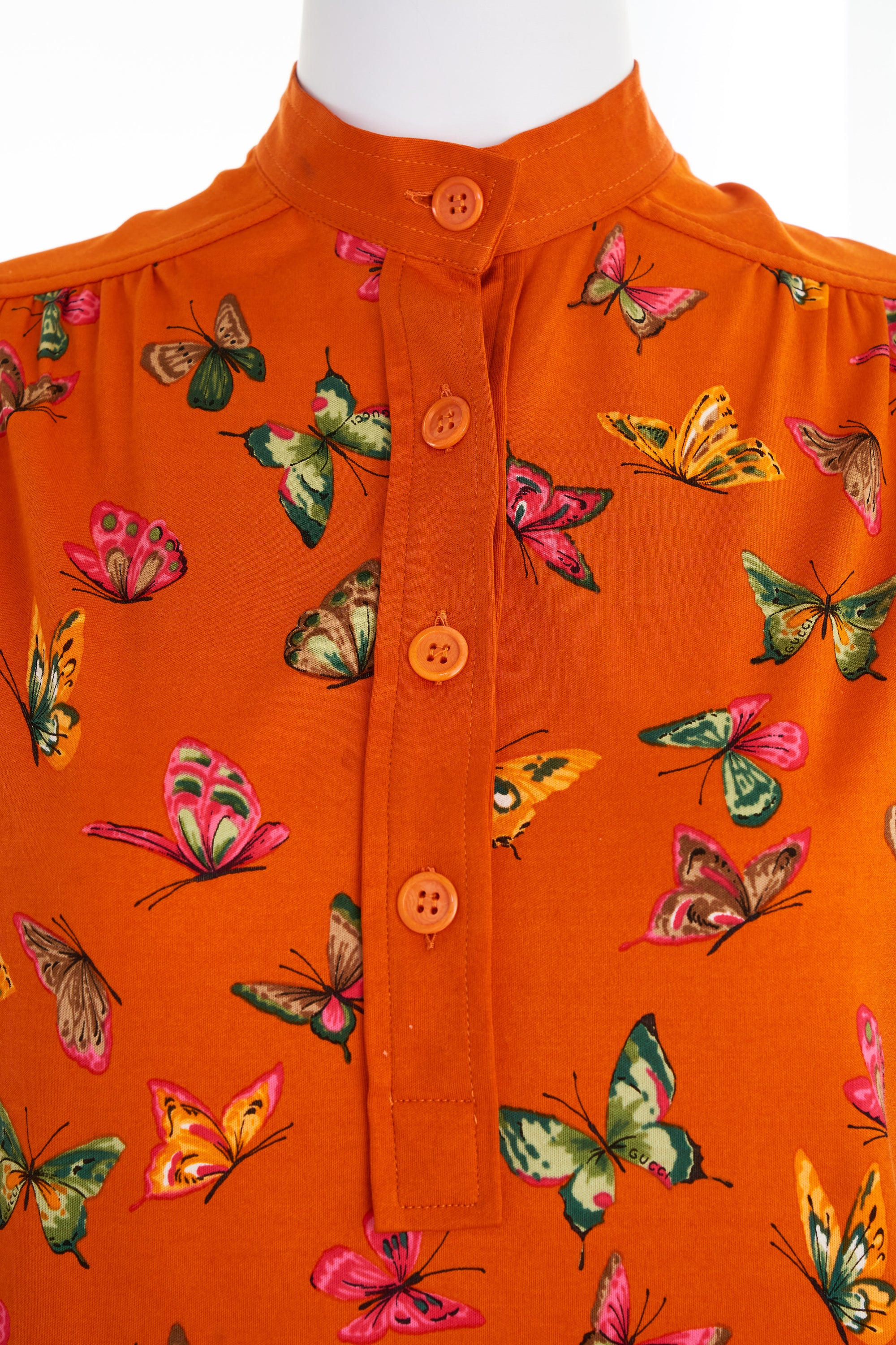 Gucci 1970's Orange Butterfly Cotton Dress Size 42