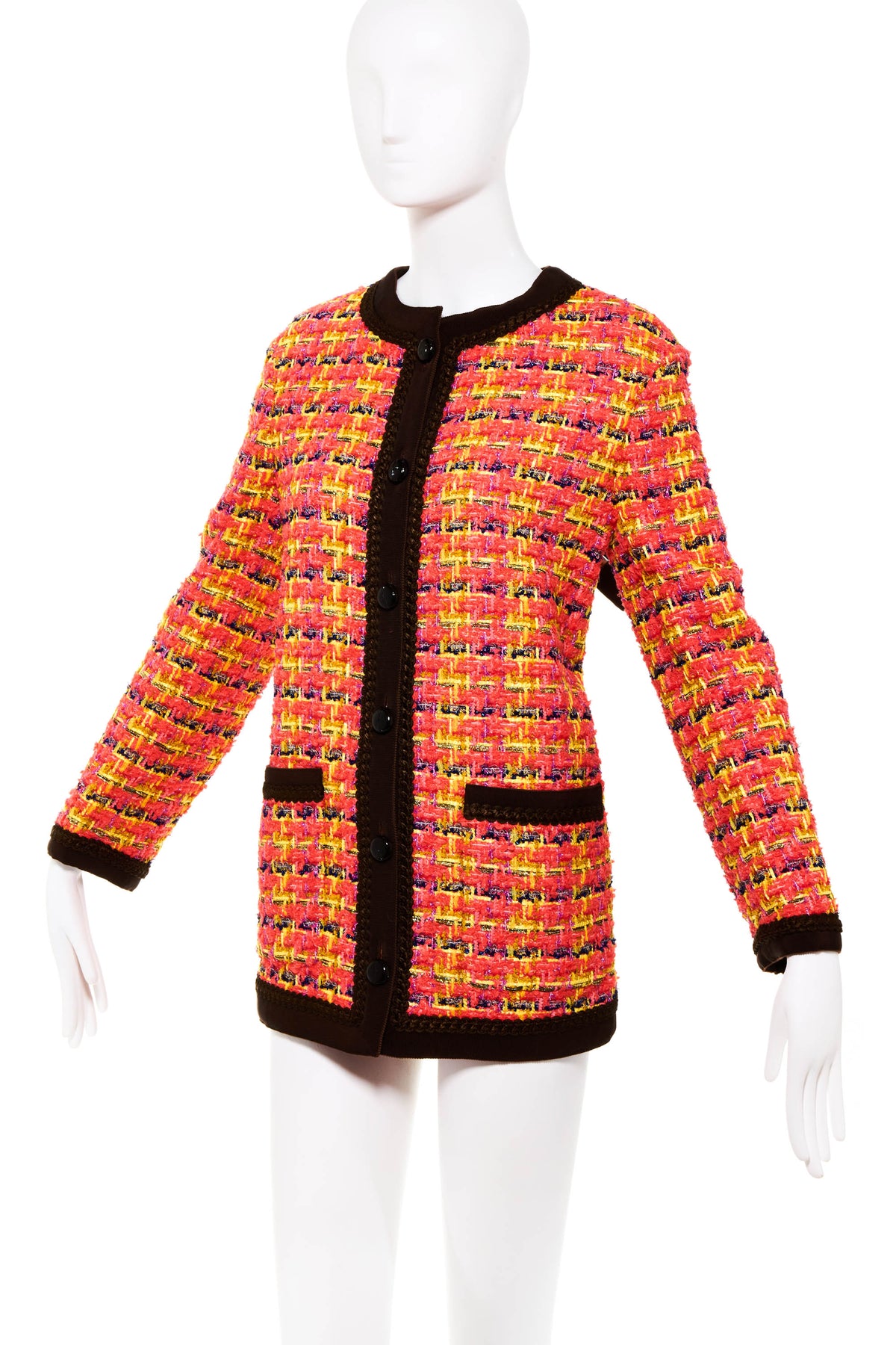 Gucci 42/6 Pink Chunky Tweed Jacket Brown Trim 2023