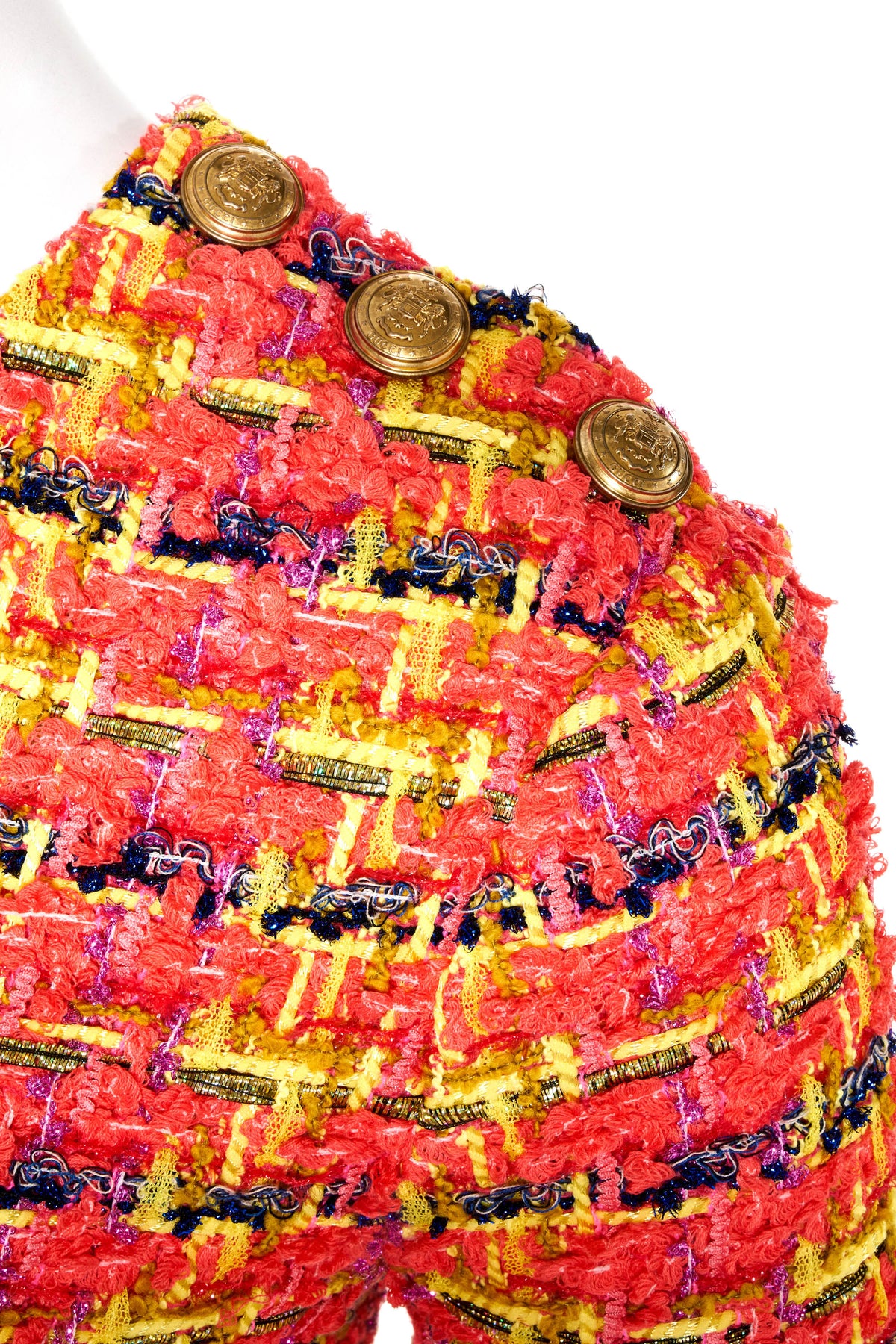 Gucci Pink Neon Tweed Mini Dress Gold Buttons Size 42/6