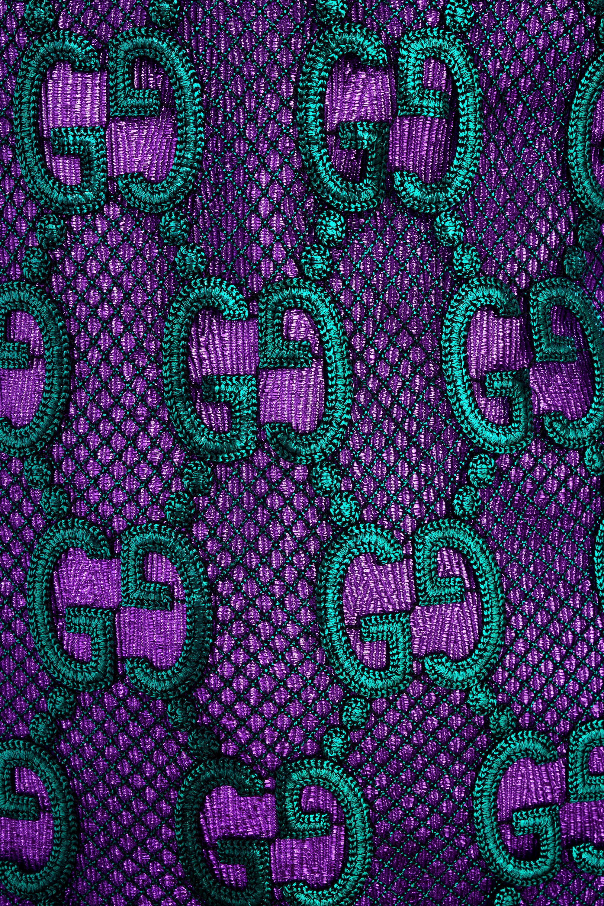 Gucci Sparkly Purple Dress Green GG Netting Peter Pan Neckline Size 40