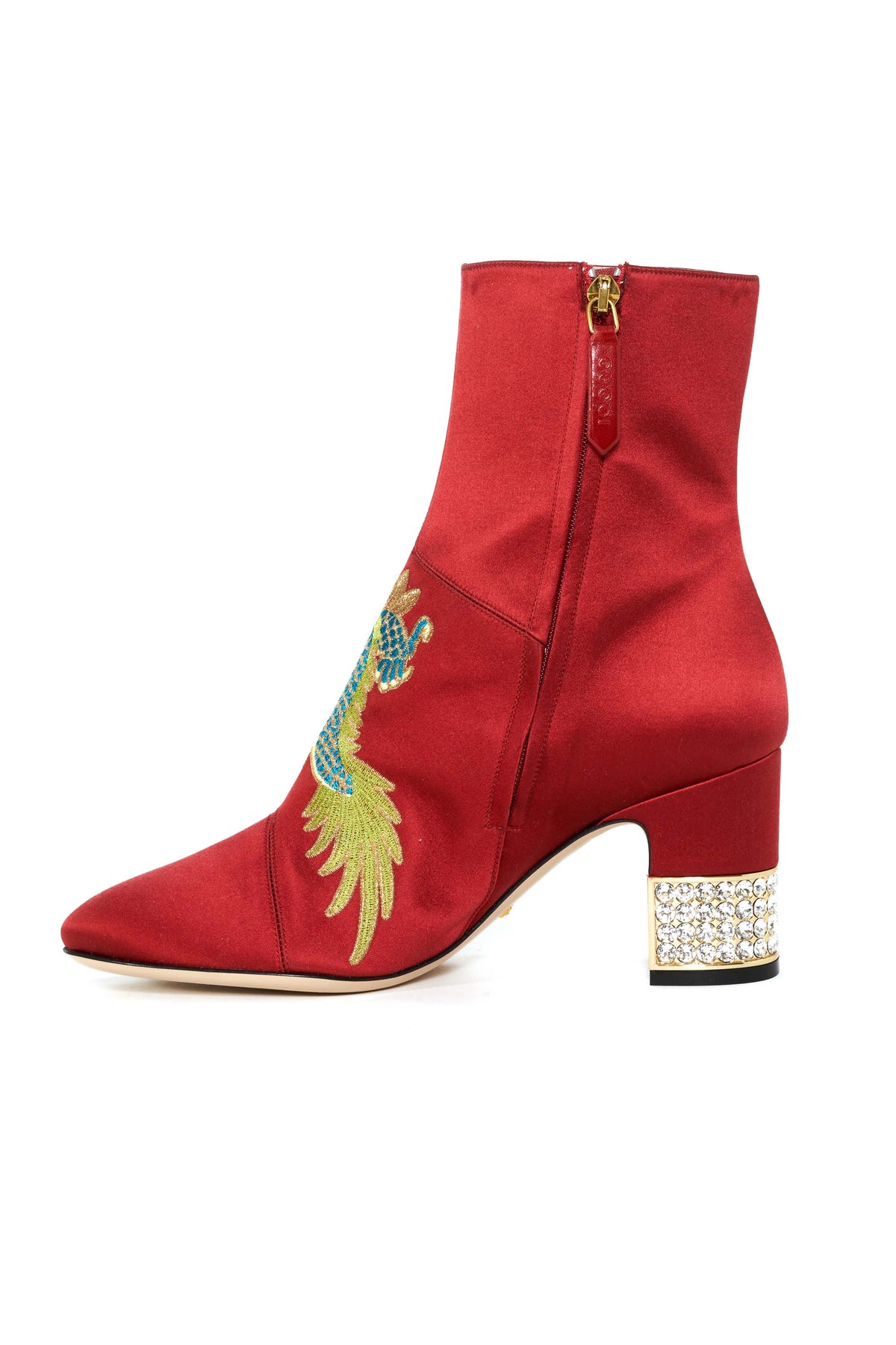 Gucci Red Satin Dragon Embroidered Booties Size 37.5