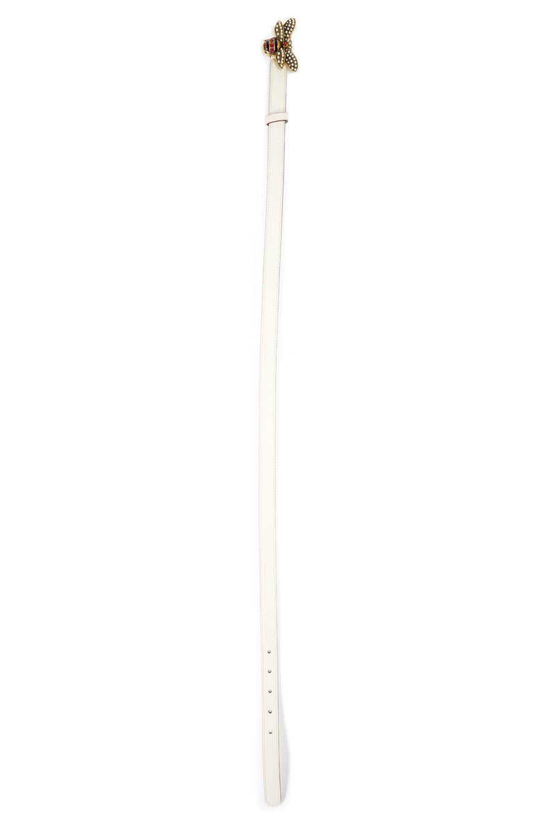 Gucci White Queen Bee Skinny Belt Size 80cm