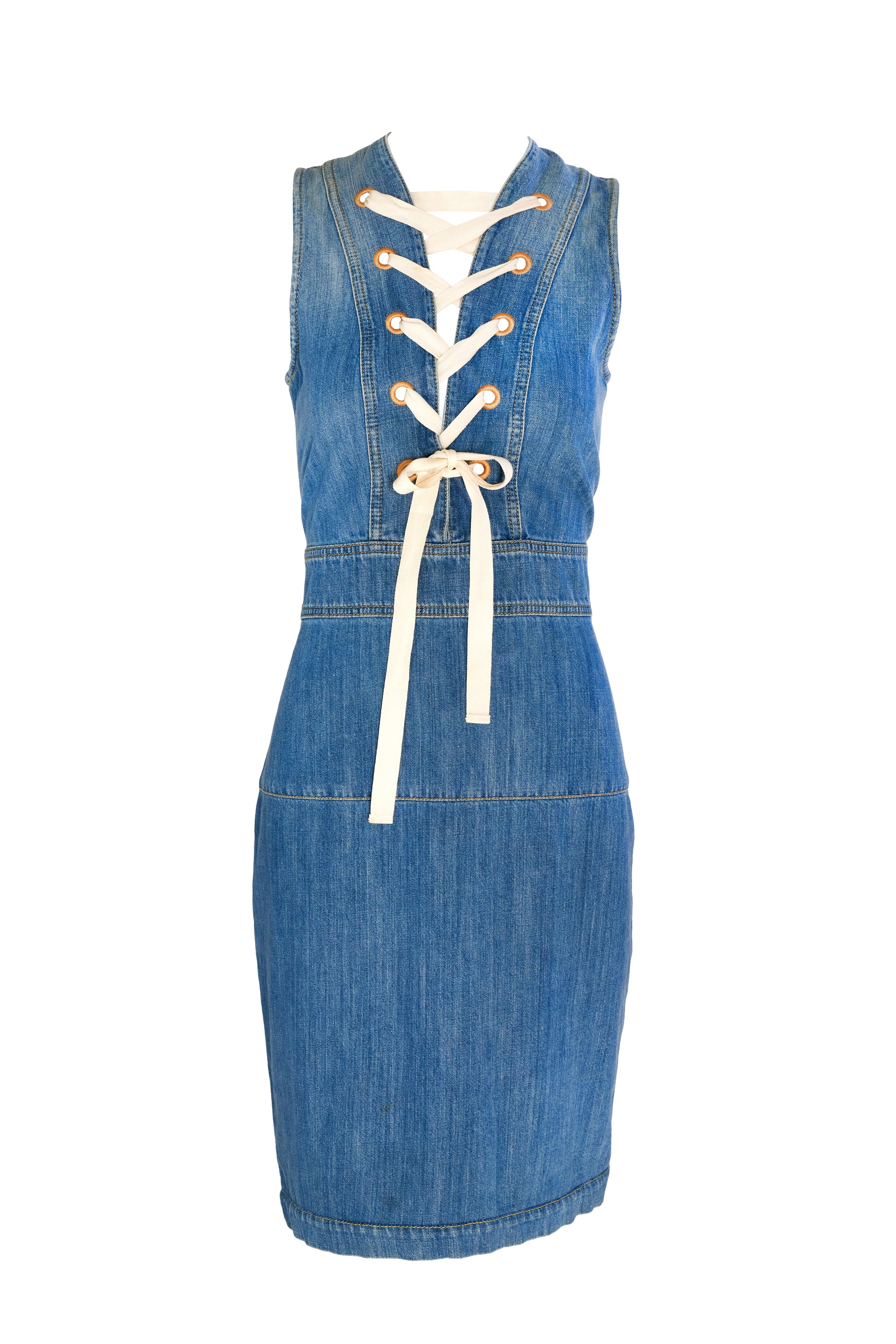 Gucci Denim Lace Front Jean Dress Size 42/6 - Foxy Couture