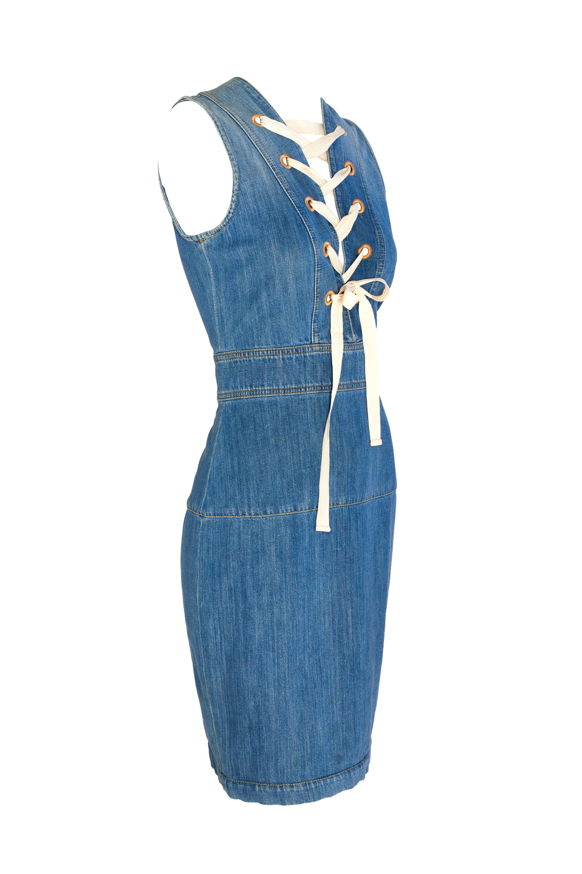 Gucci Denim Lace Front Jean Dress Size 42/6 - Foxy Couture Carmel Gucci Denim Lace Front Jean Dress Size 42/6 - Foxy Couture Carmel