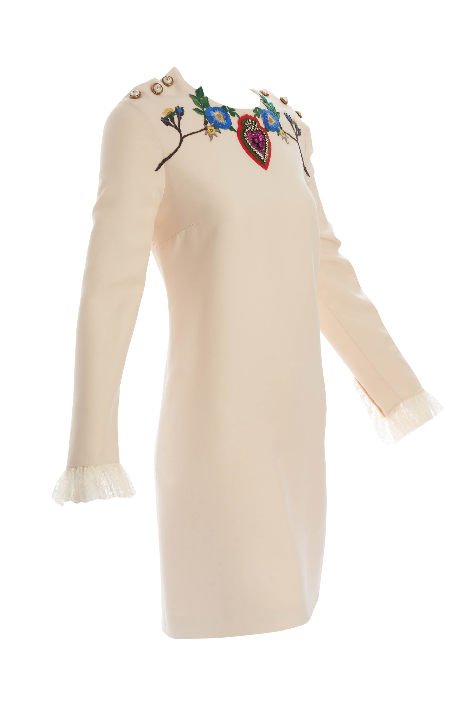 Gucci Cream Dress with Heart and Pearl Embellishment