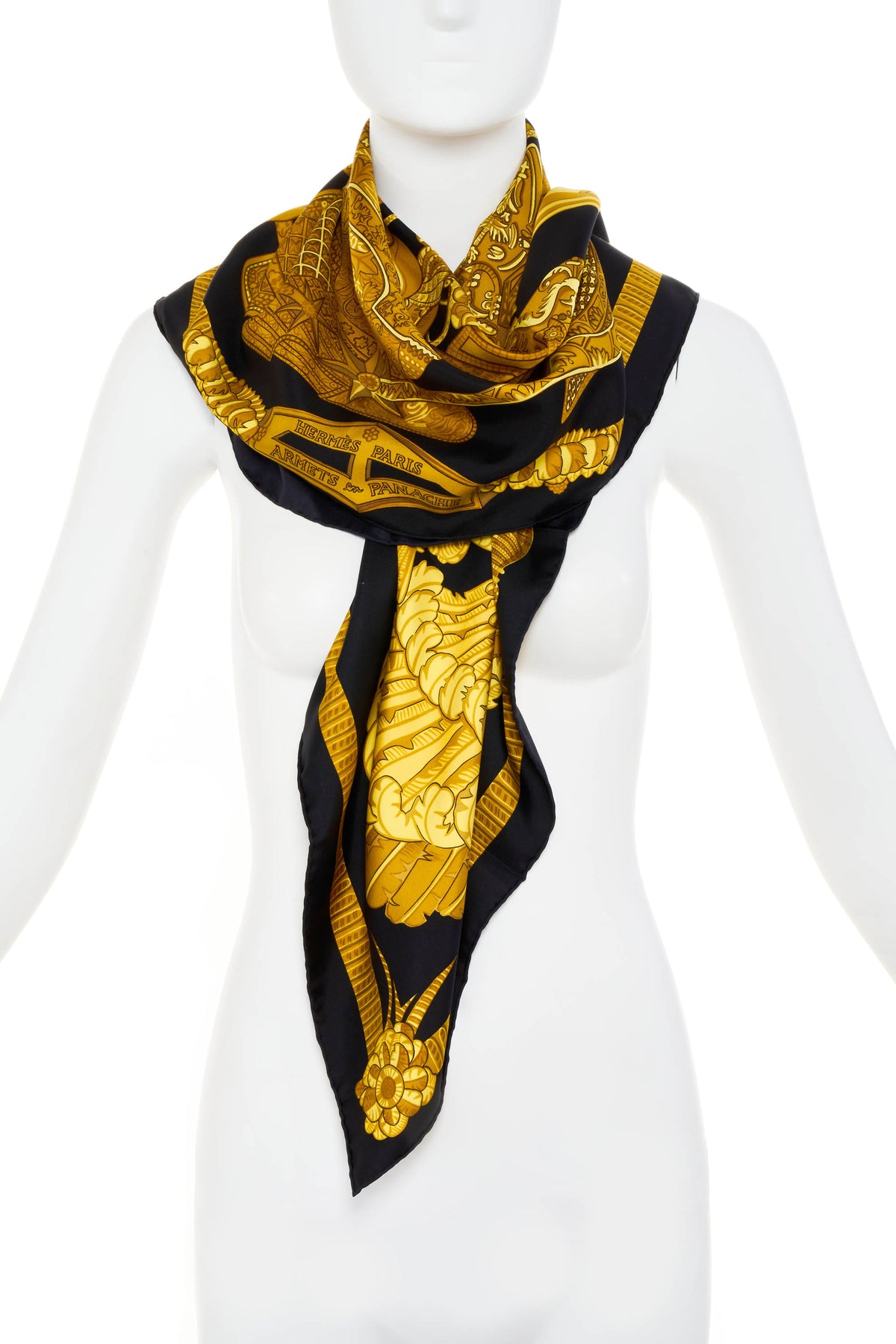 Hermes Silk Scarf 90cm Black &quot;Armets Ponache&quot;