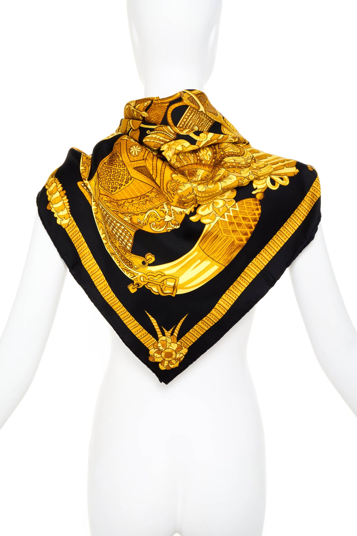 Hermes Silk Scarf 90cm Black &quot;Armets Ponache&quot;