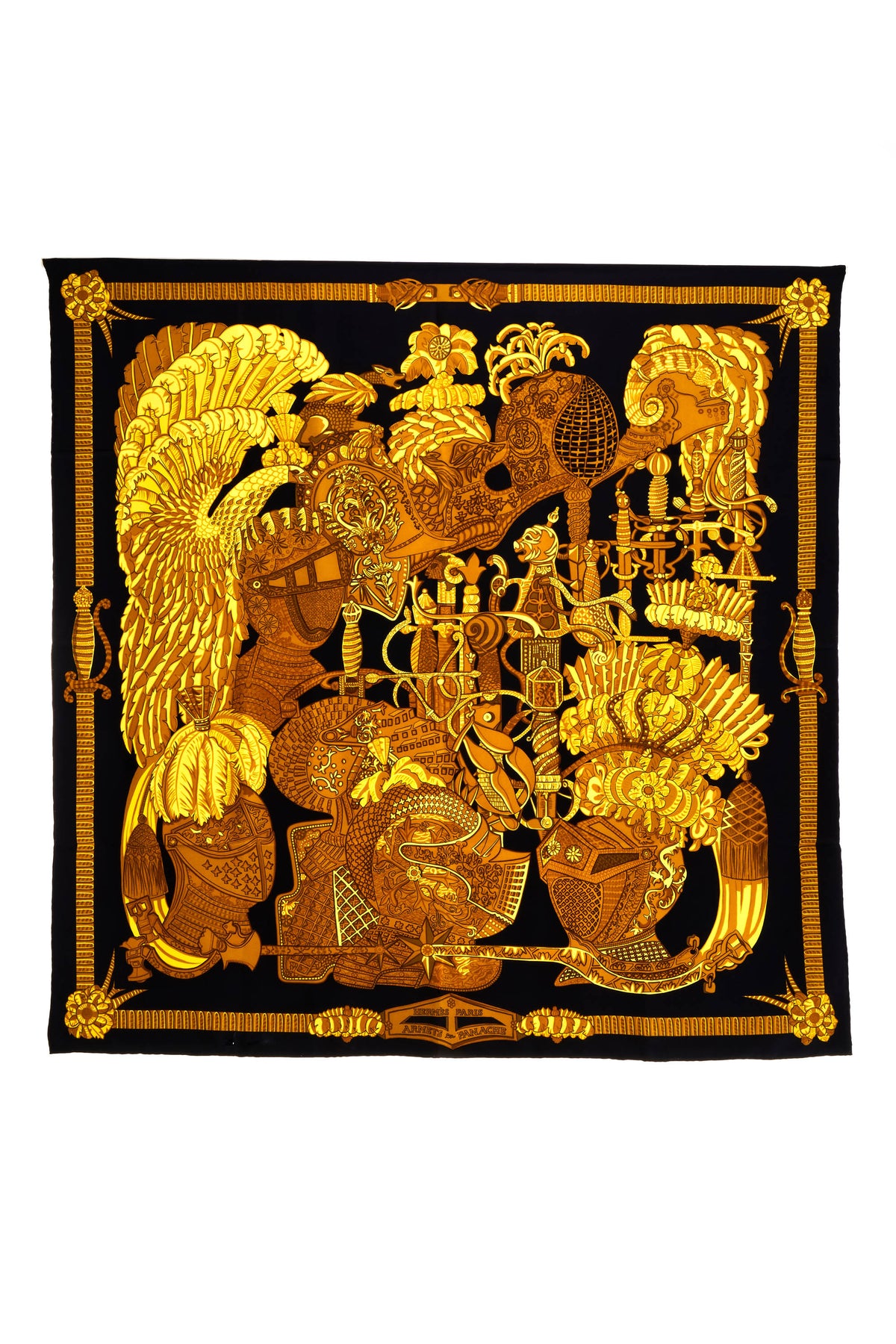 Hermes Silk Scarf 90cm Black &quot;Armets Ponache&quot;