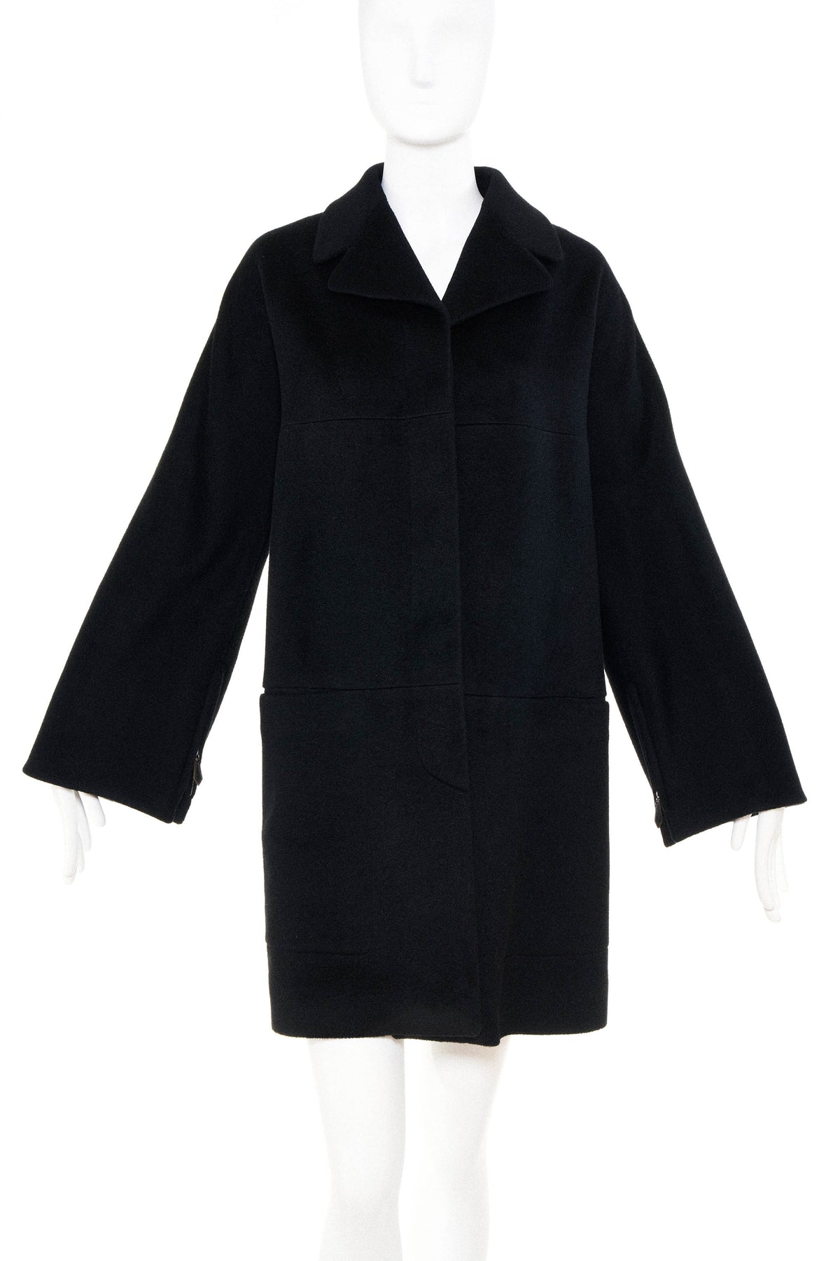 Hermes Black Cashmere Swing Coat Size 36