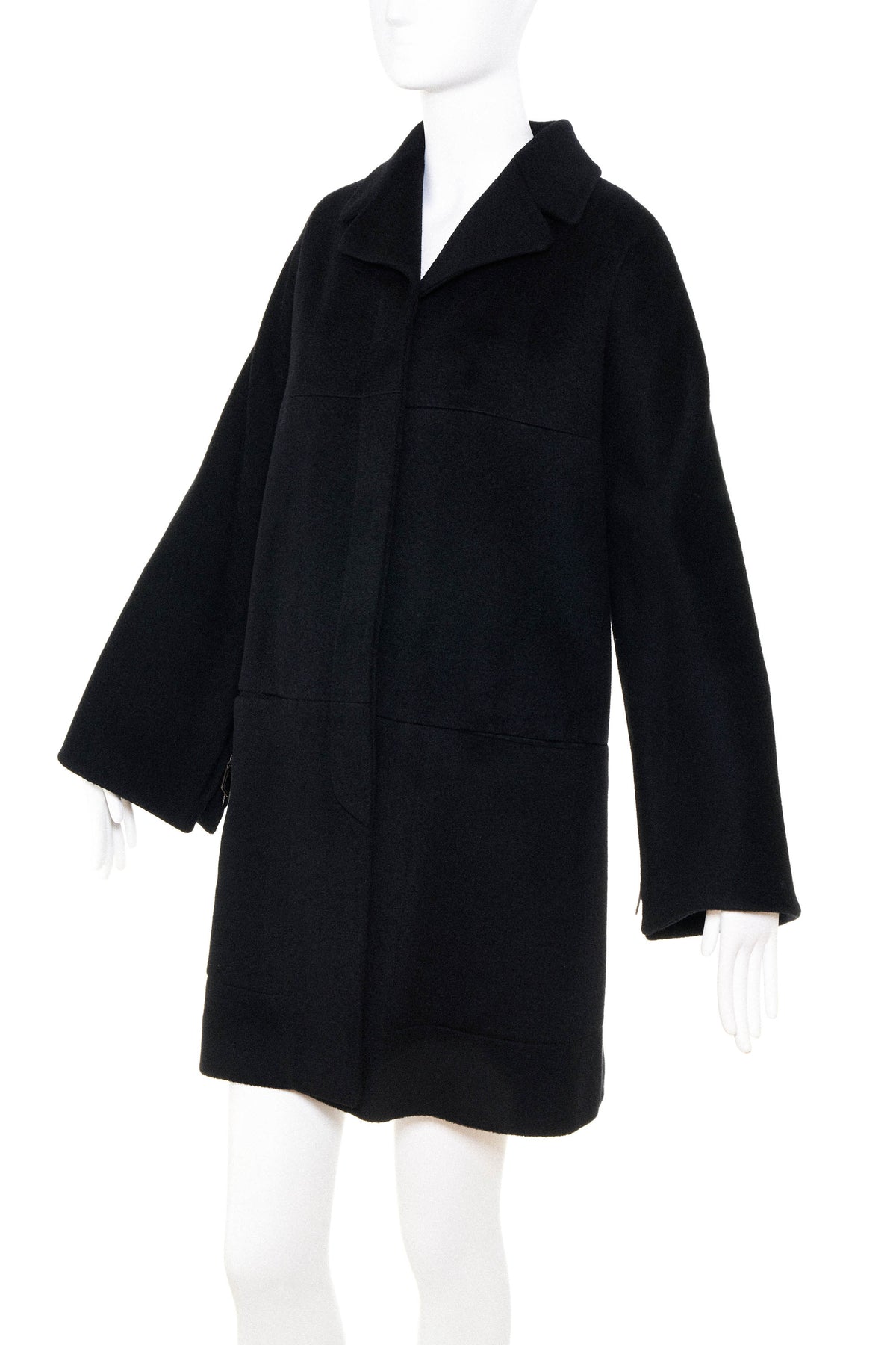 Hermes Black Cashmere Swing Coat Size 36