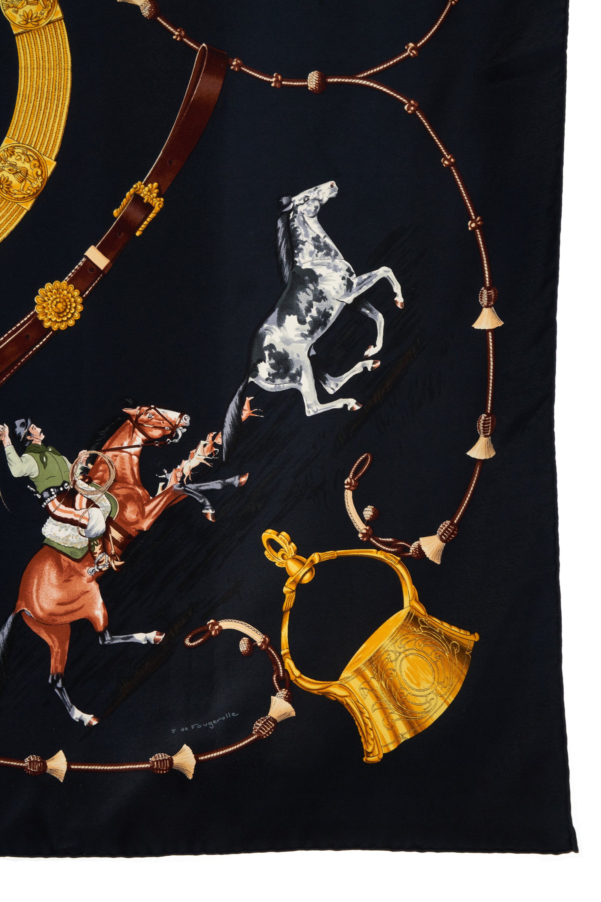 Hermes Silk Scarf Black and Gold "Pampa" 90cm