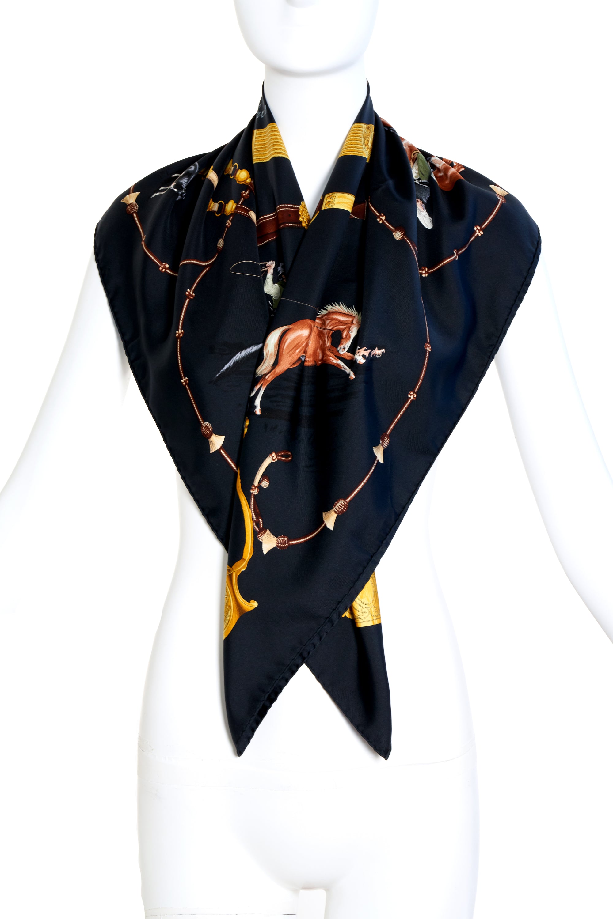 Hermes Silk Scarf Black and Gold "Pampa" 90cm