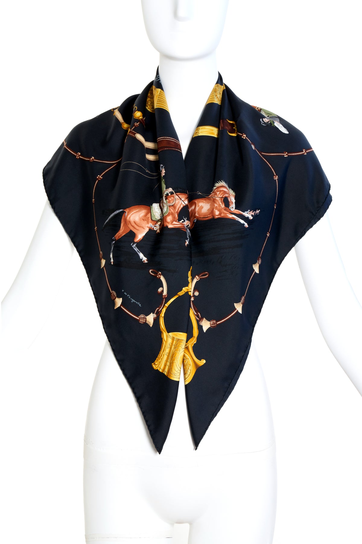 Hermes Silk Scarf Black and Gold &quot;Pampa&quot; 90cm