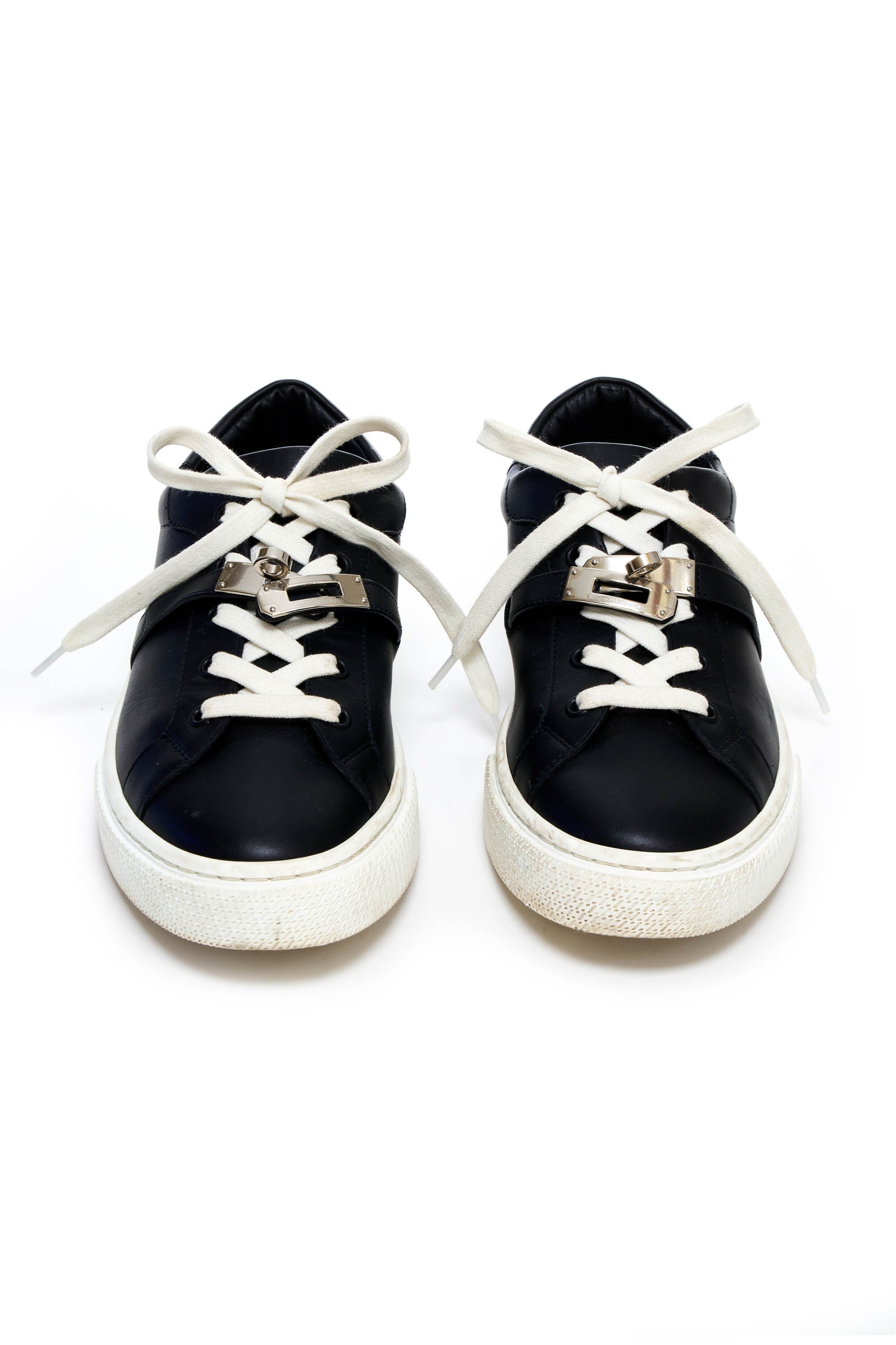 Hermes Black and White Leather Kelly Sneakers Size 38