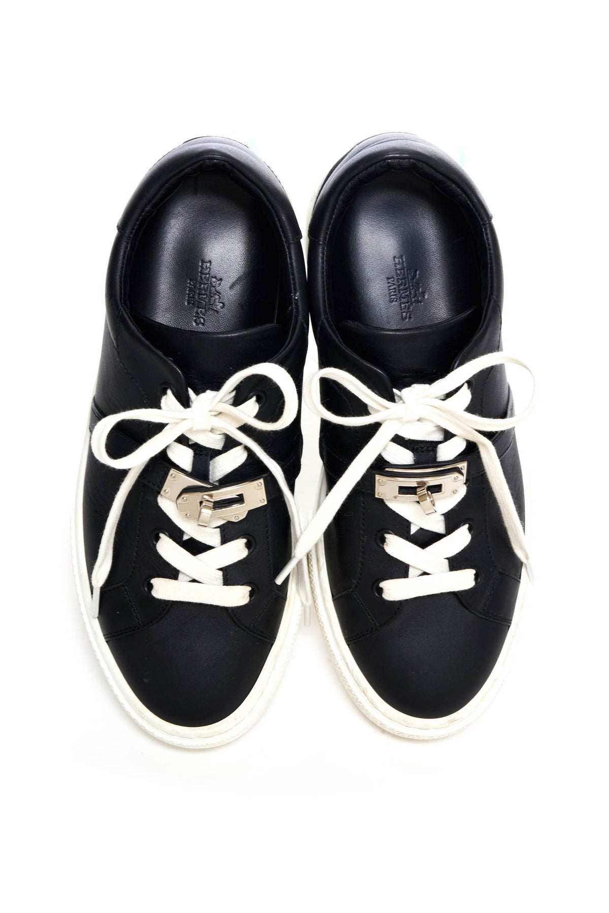 Hermes Black and White Leather Kelly Sneakers Size 38