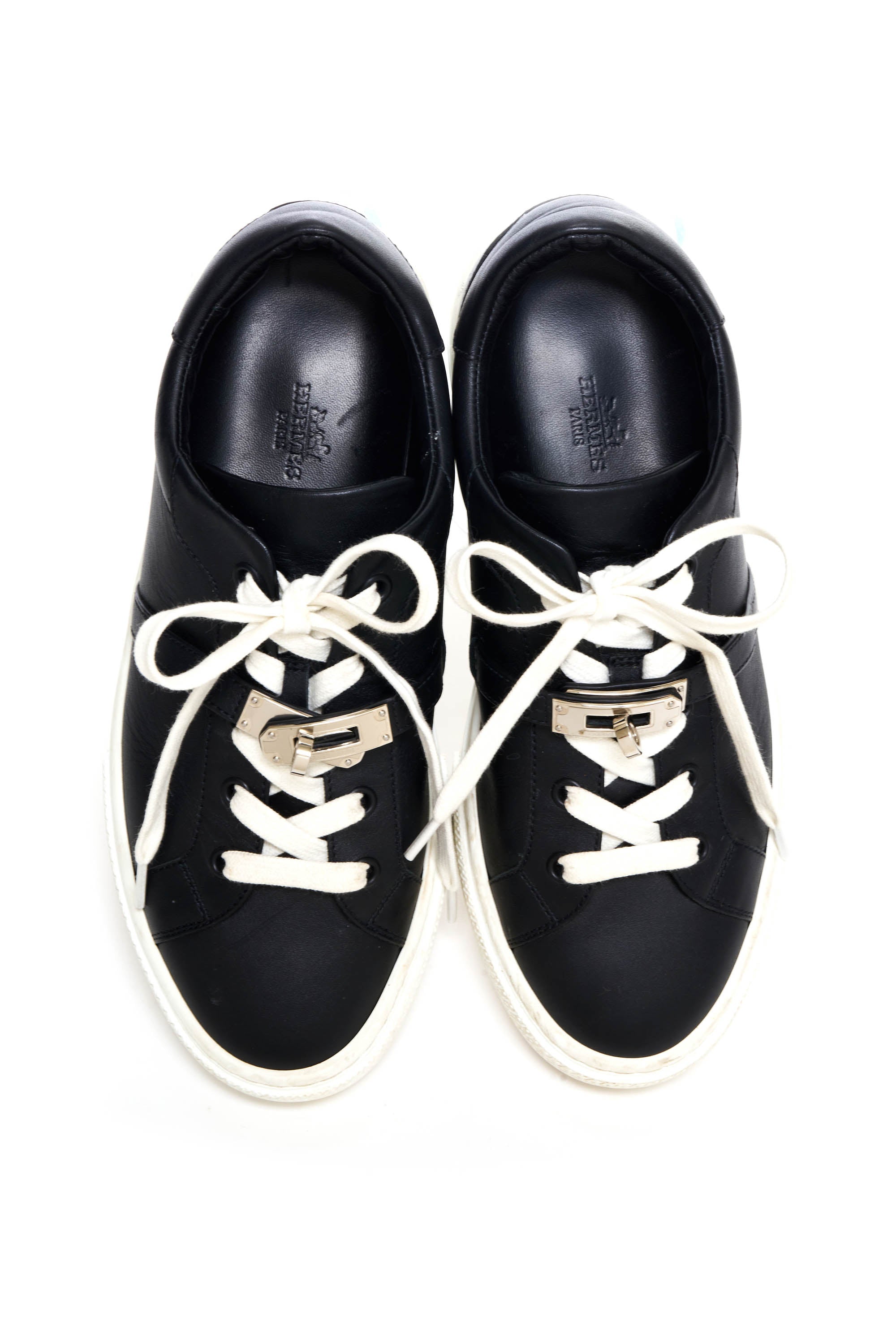 Hermes Black and White Leather Kelly Sneakers Size 38 - Foxy  display picture 1