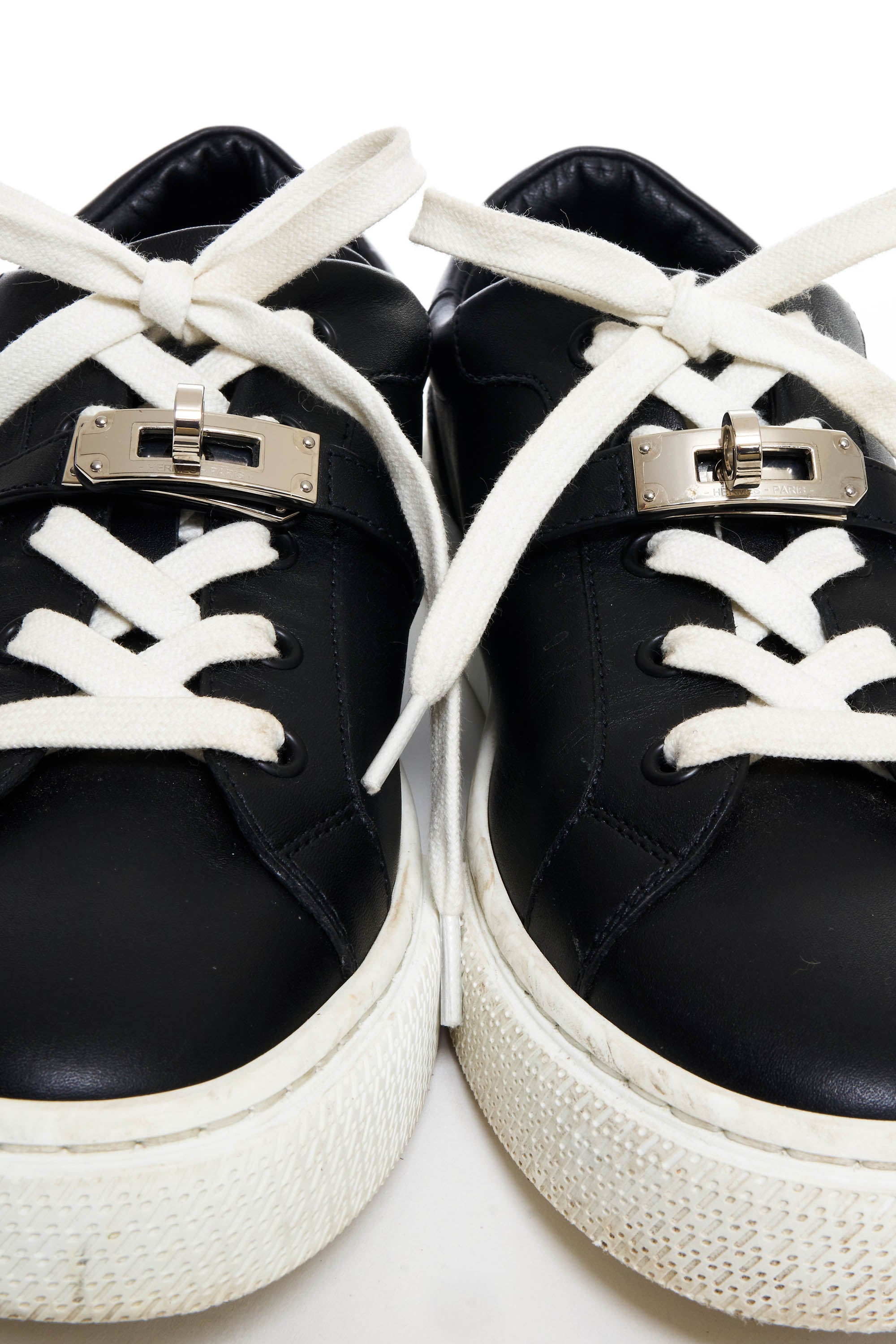 Hermes Black and White Leather Kelly Sneakers Size 38