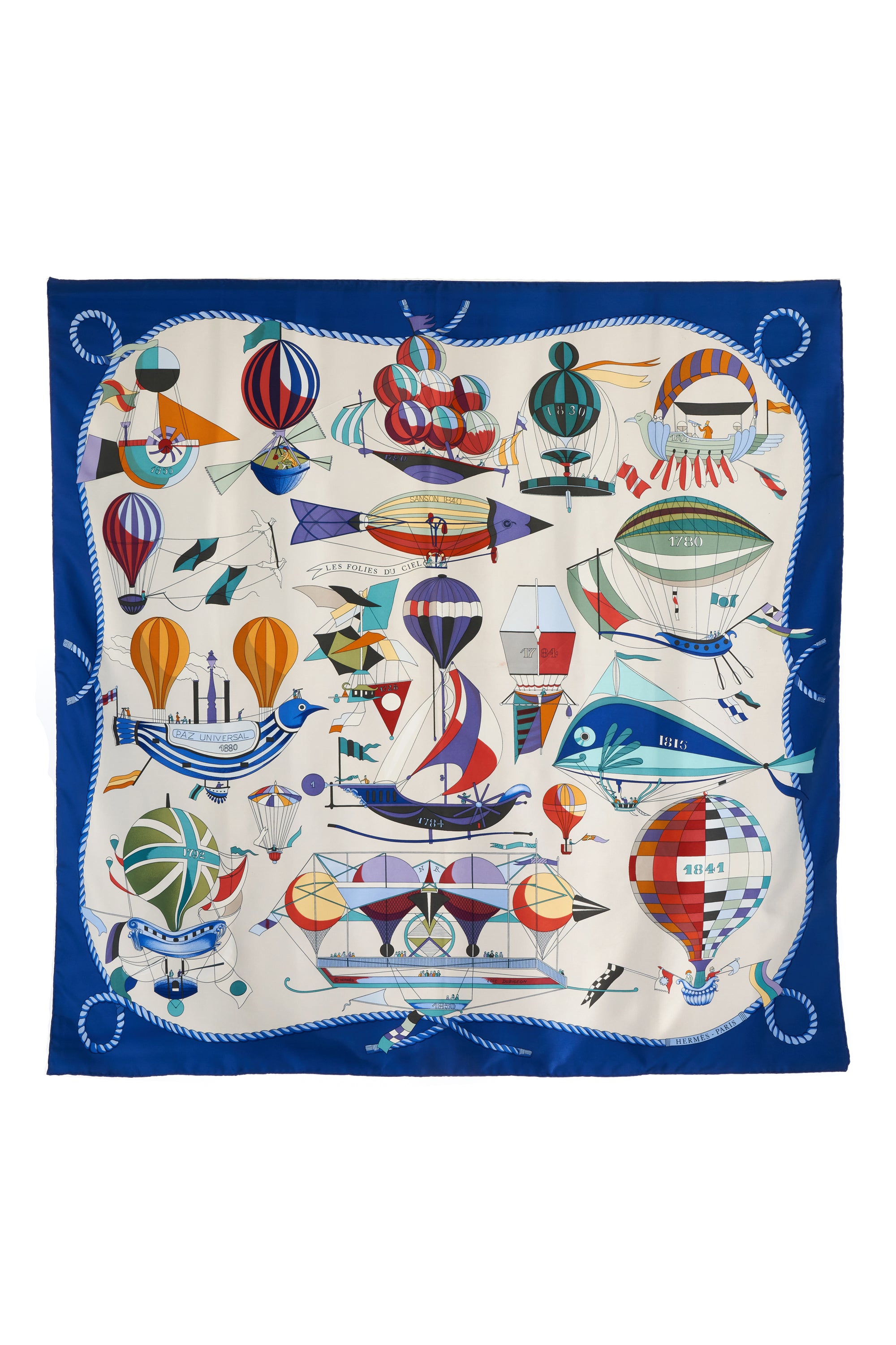 Hermes Silk Scarf "Blue les Folies Du Ciel" 90cm