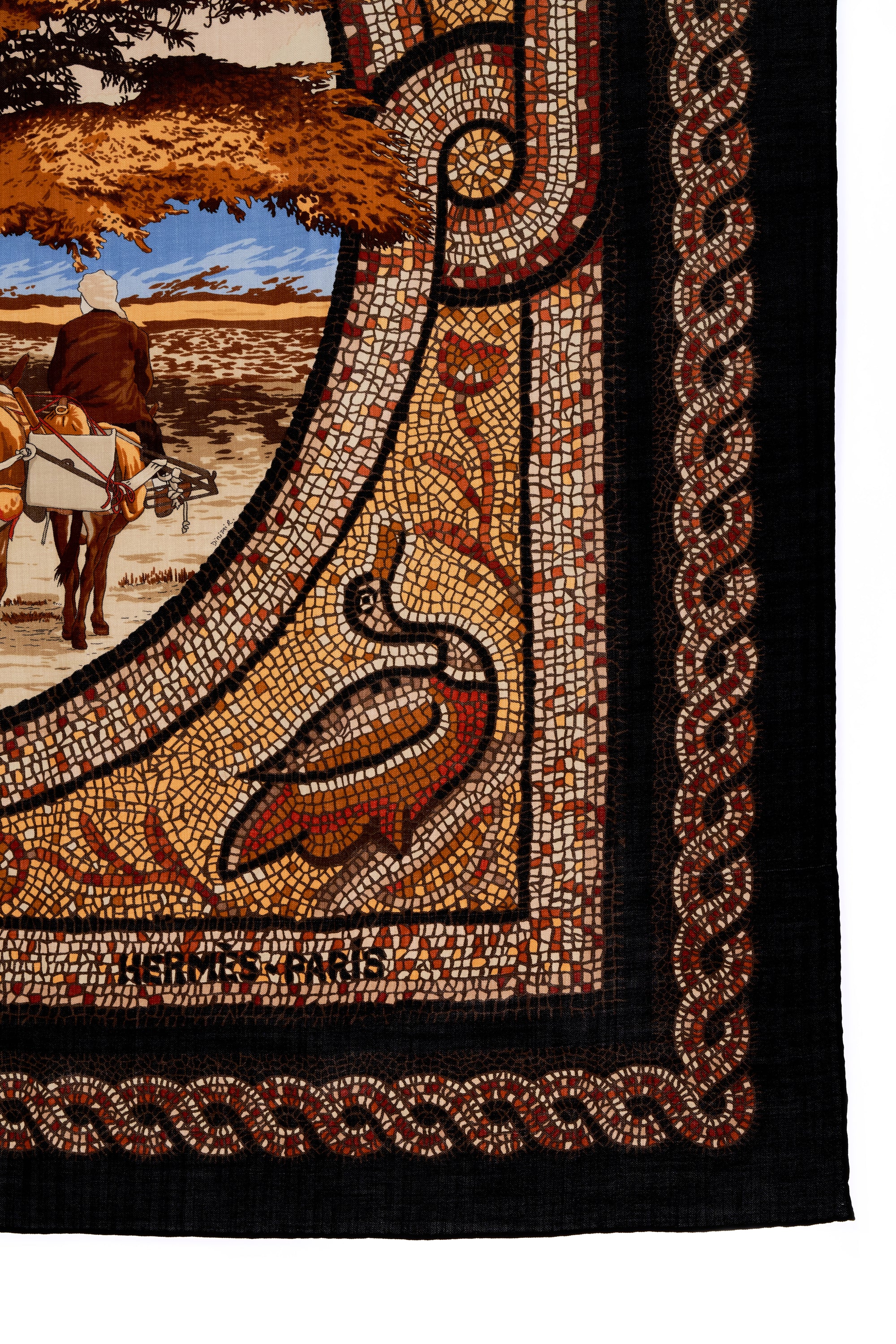 Hermes Brown Mosaic Sous Le Cedre Shawl 140cm