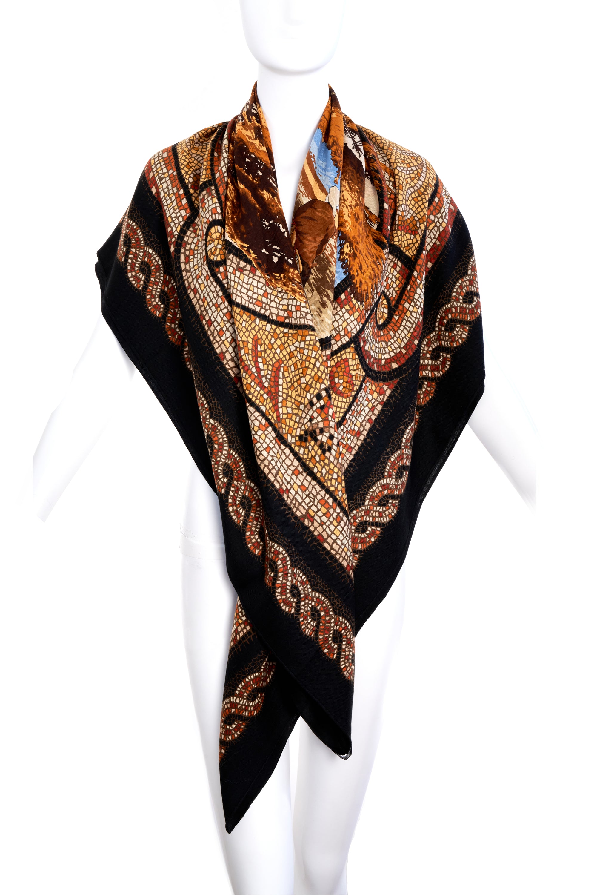 Hermes Brown Mosaic Sous Le Cedre Shawl 140cm