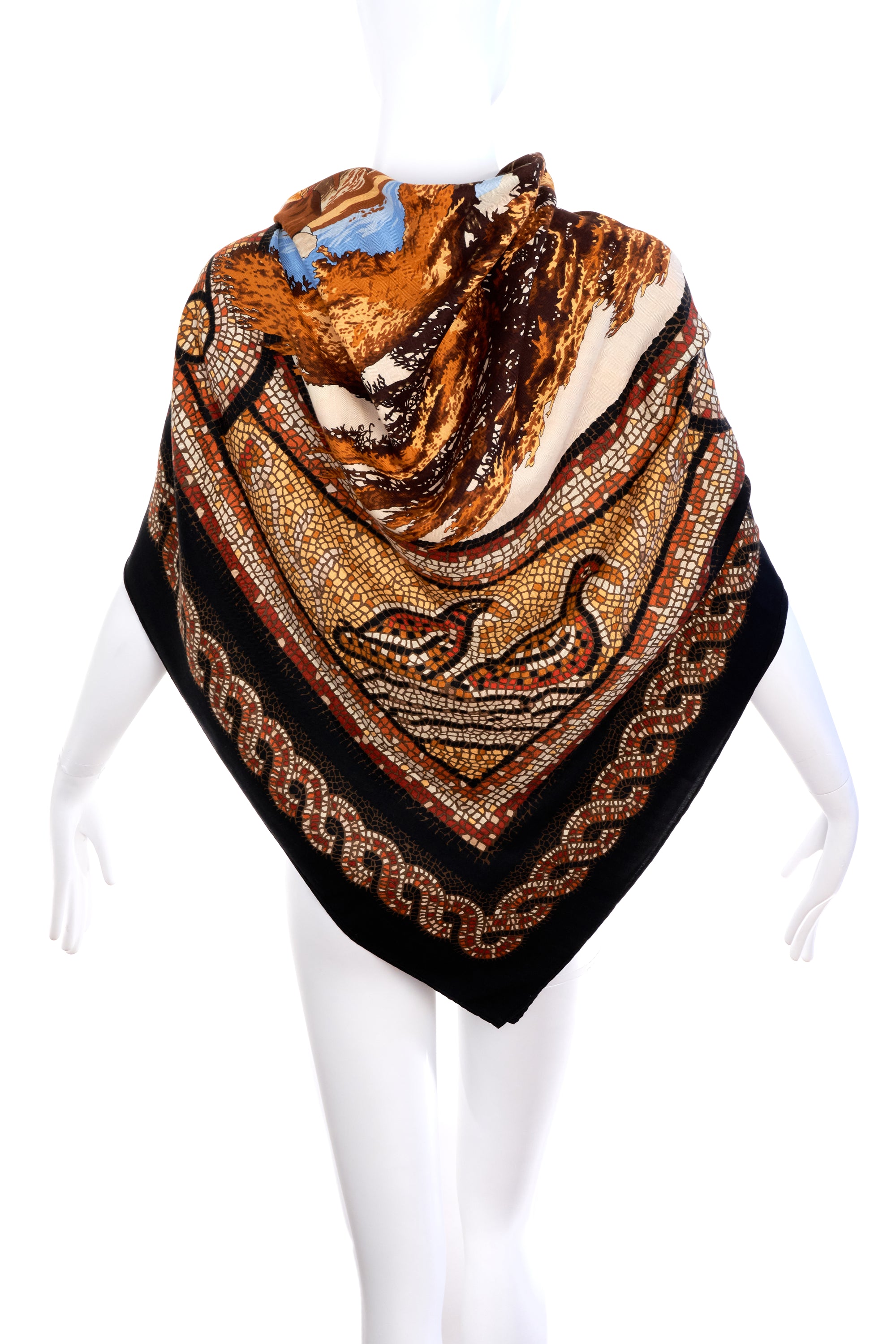 Hermes Brown Mosaic Sous Le Cedre Shawl 140cm