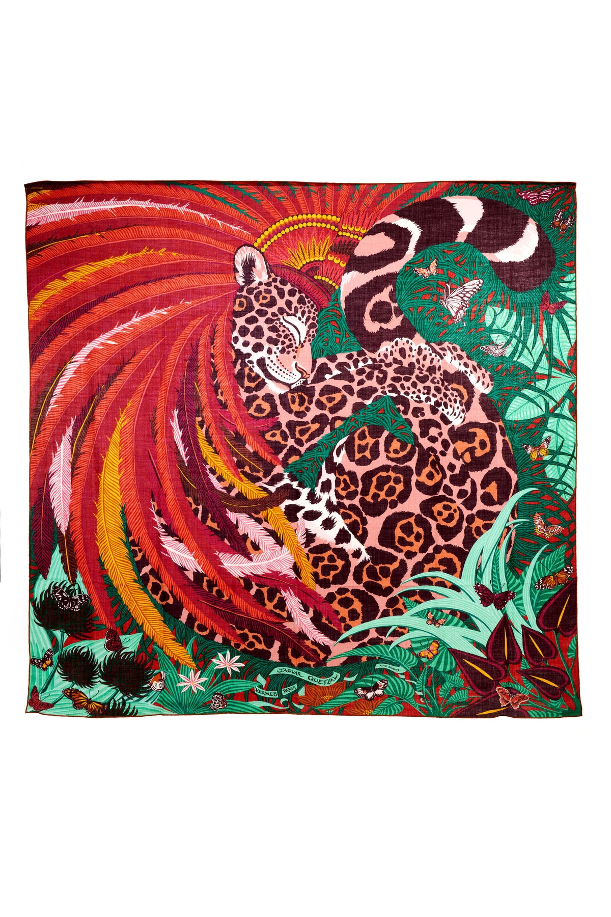 Hermes &quot;Jaguar Quetzal&quot; Silk and Cashmere Shawl 140cm