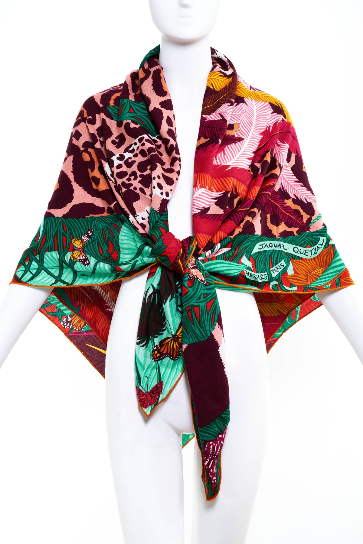 Hermes &quot;Jaguar Quetzal&quot; Silk and Cashmere Shawl 140cm