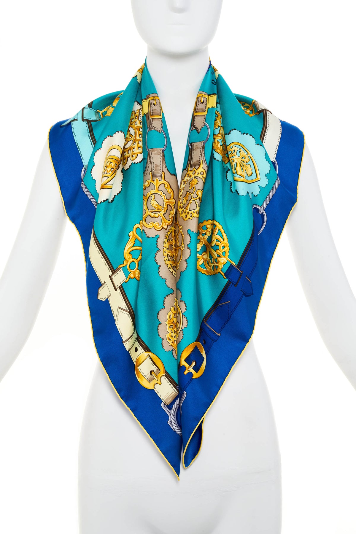 Hermes Silk Scarf 90cm Blue &quot;cuvieres&quot;