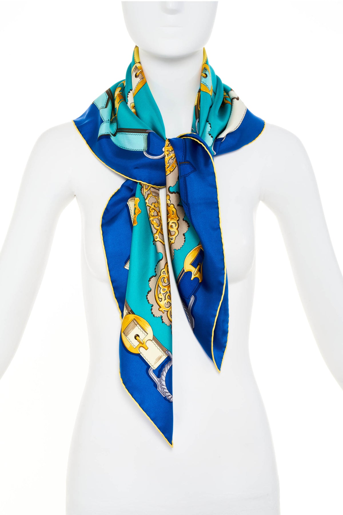 Hermes Silk Scarf 90cm Blue &quot;cuvieres&quot;