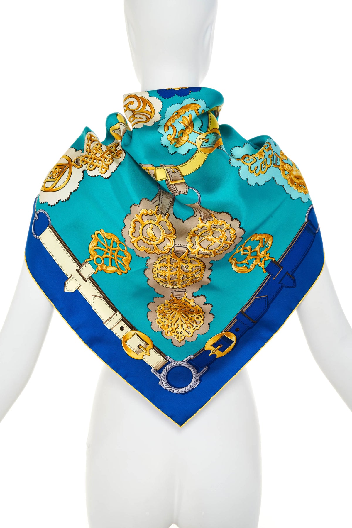 Hermes Silk Scarf 90cm Blue &quot;cuvieres&quot;