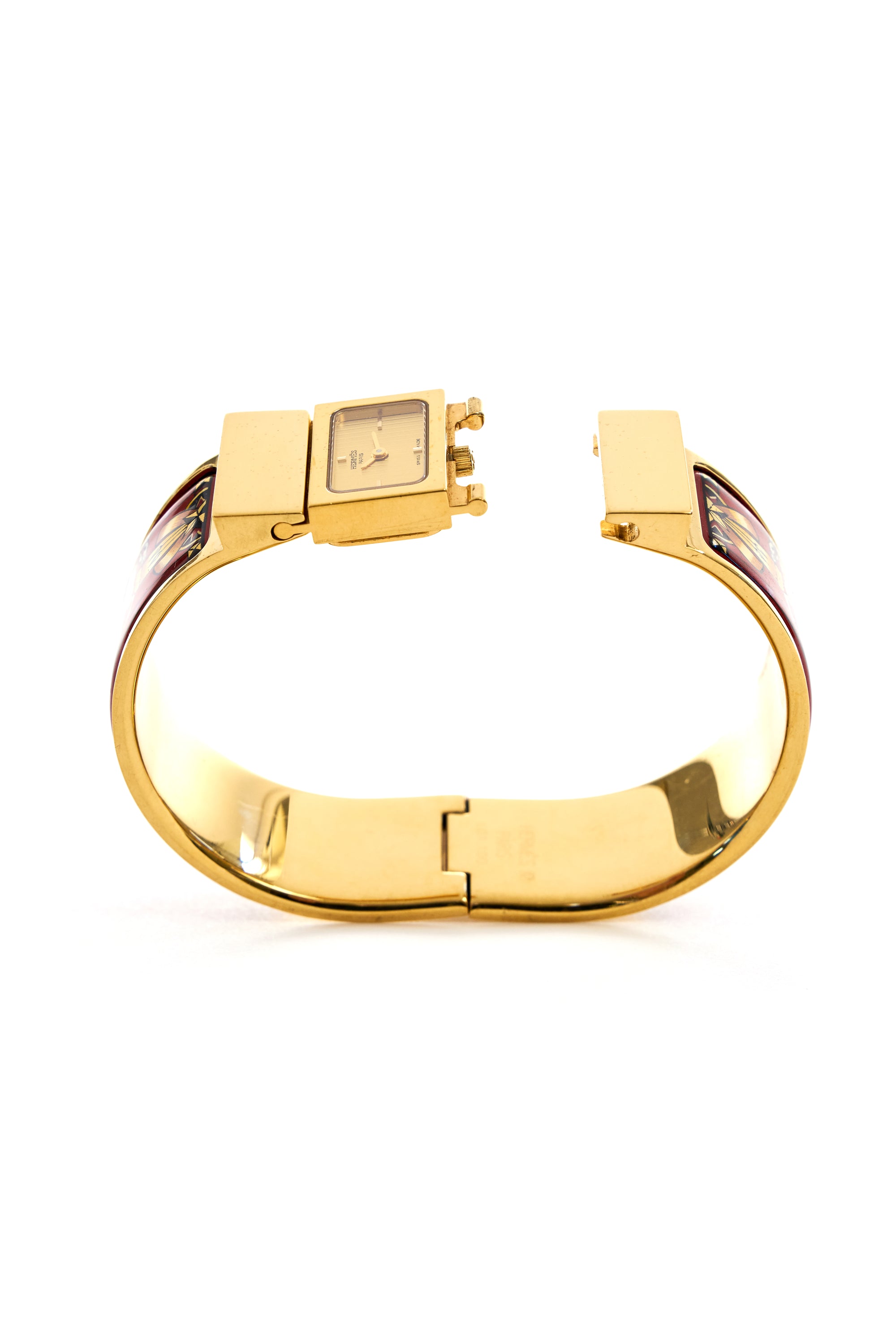 Hermes Vintage Red and Gold Enamel Loquet Watch