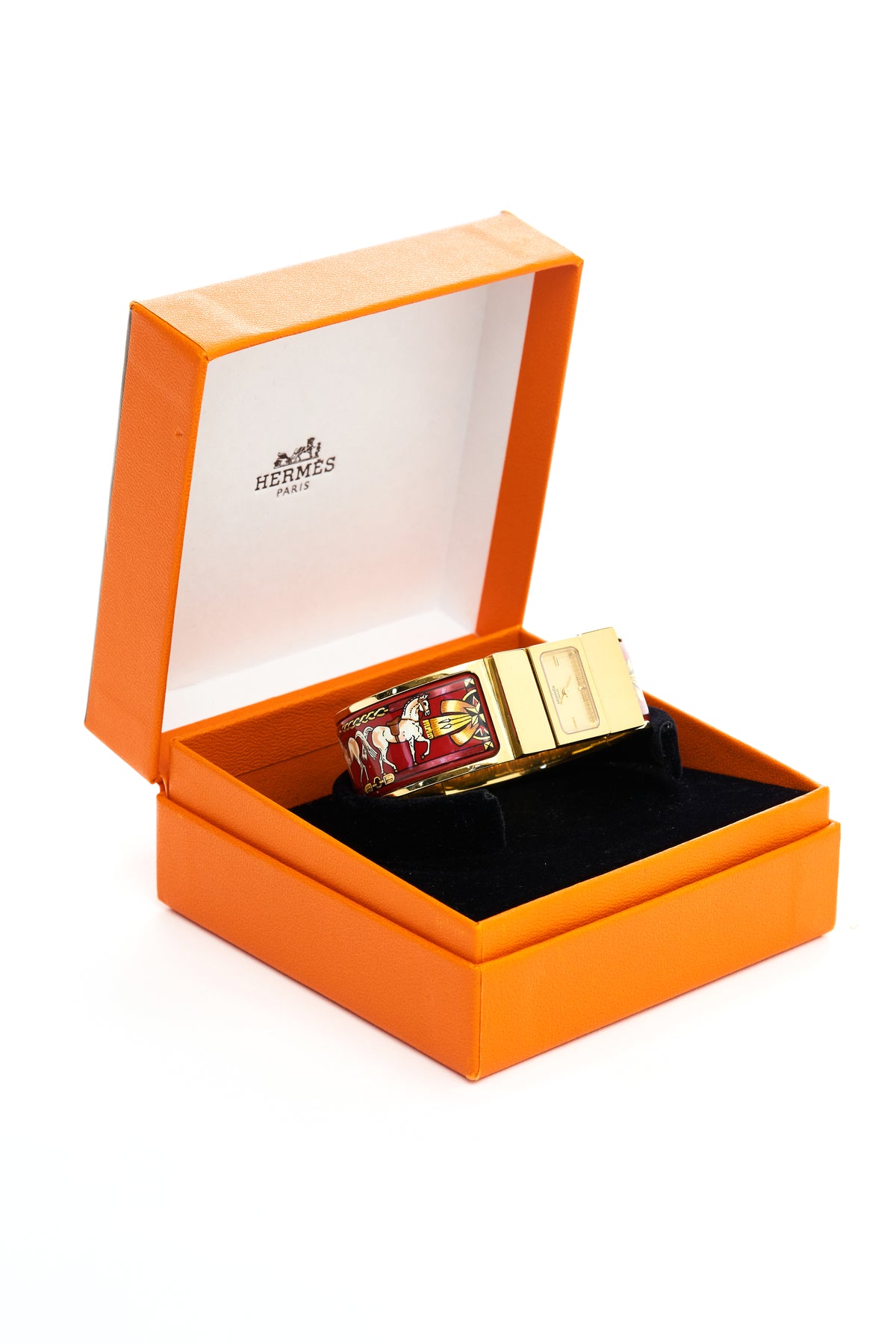 Hermes Vintage Red and Gold Enamel Loquet Watch