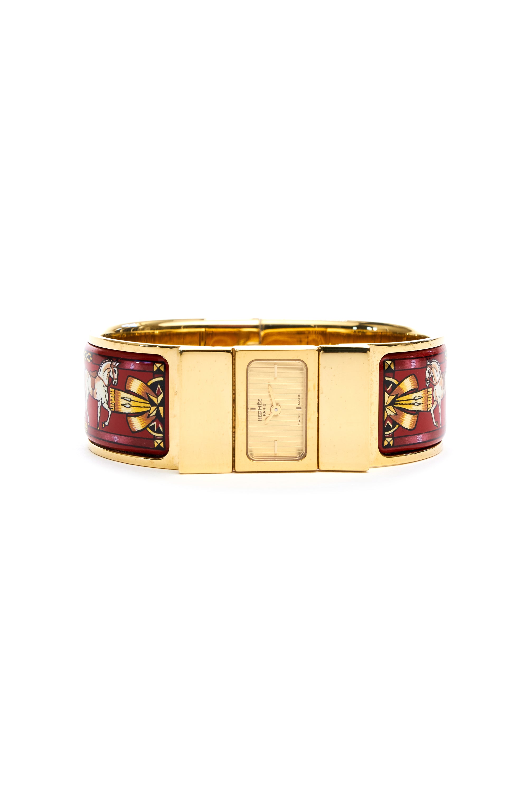 Hermes Vintage Red and Gold Enamel Loquet Watch