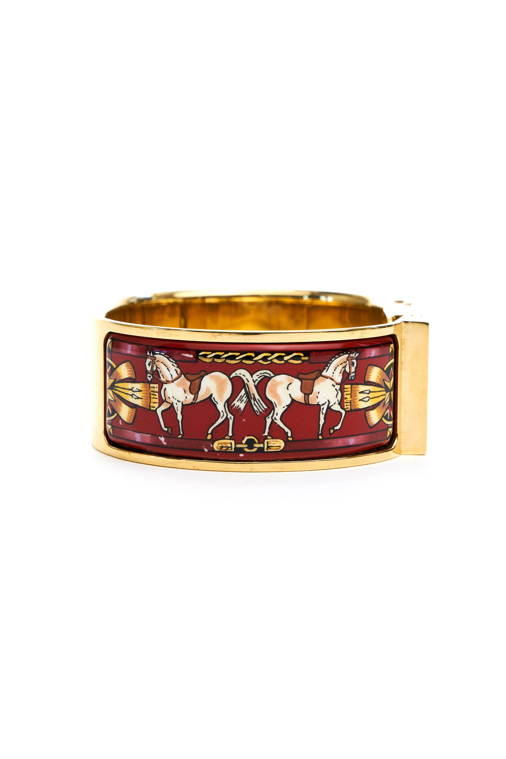 Hermes Vintage Red and Gold Enamel Loquet Watch