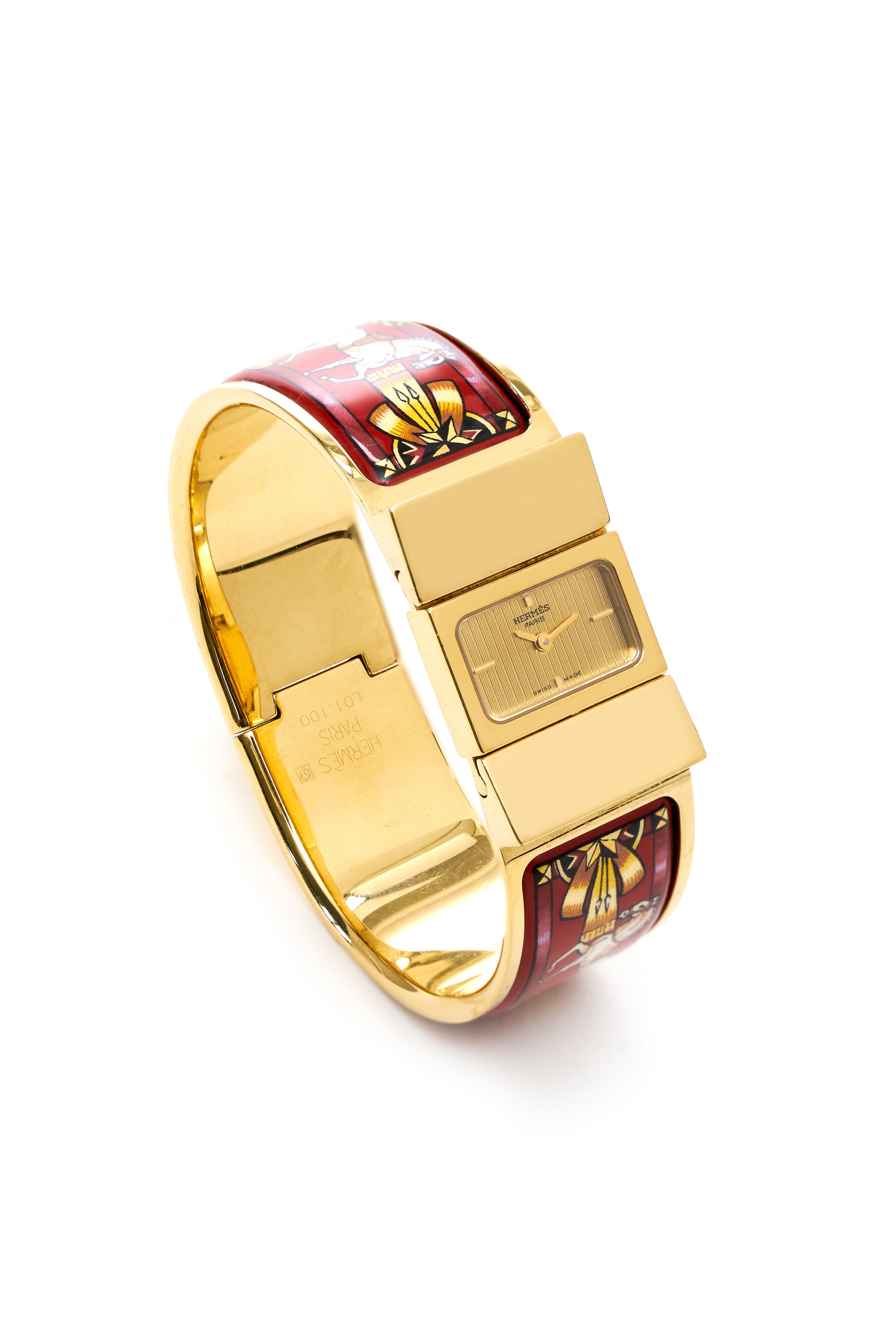 Hermes Vintage Red and Gold Enamel Loquet Watch