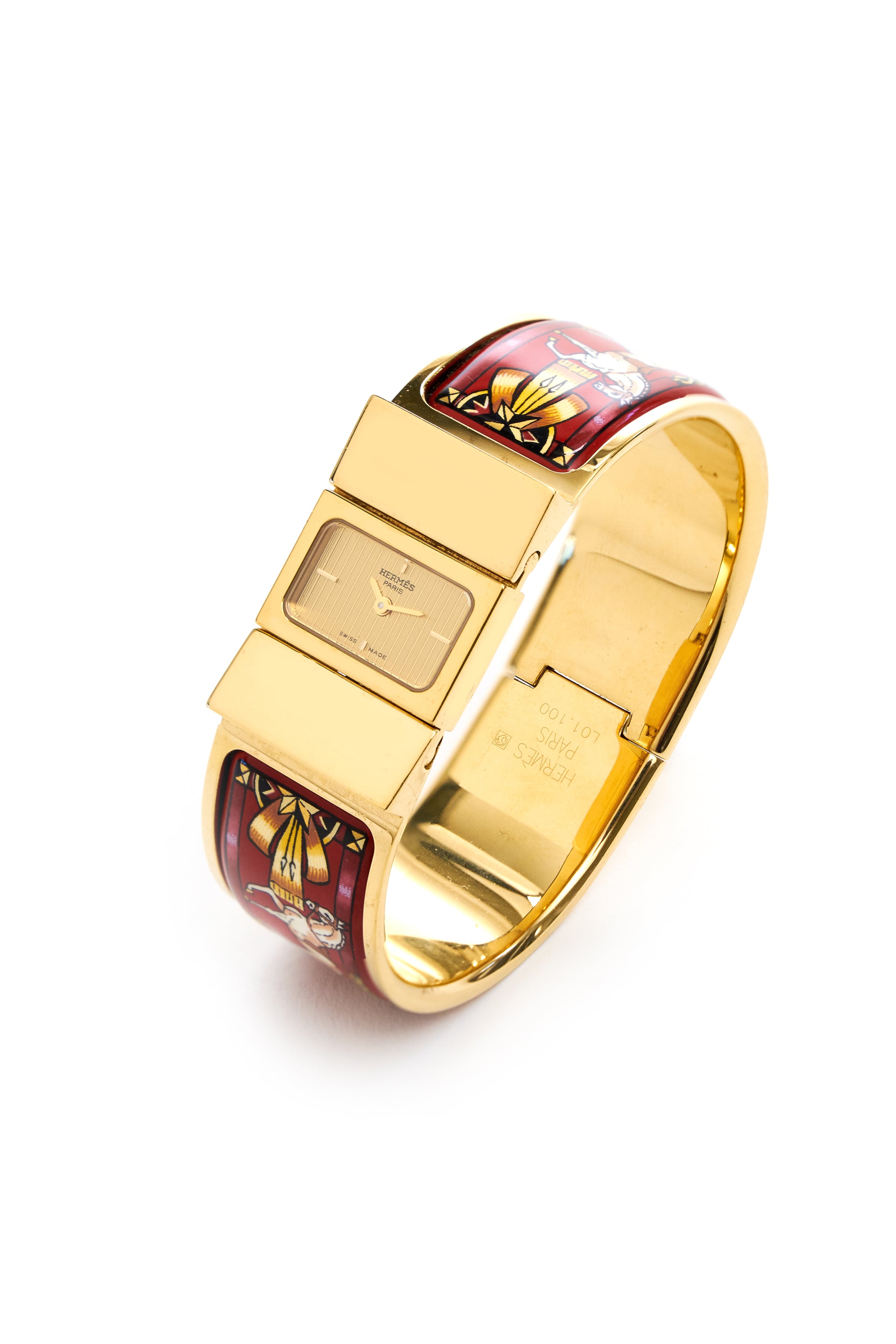 Hermes Vintage Red and Gold Enamel Loquet Watch