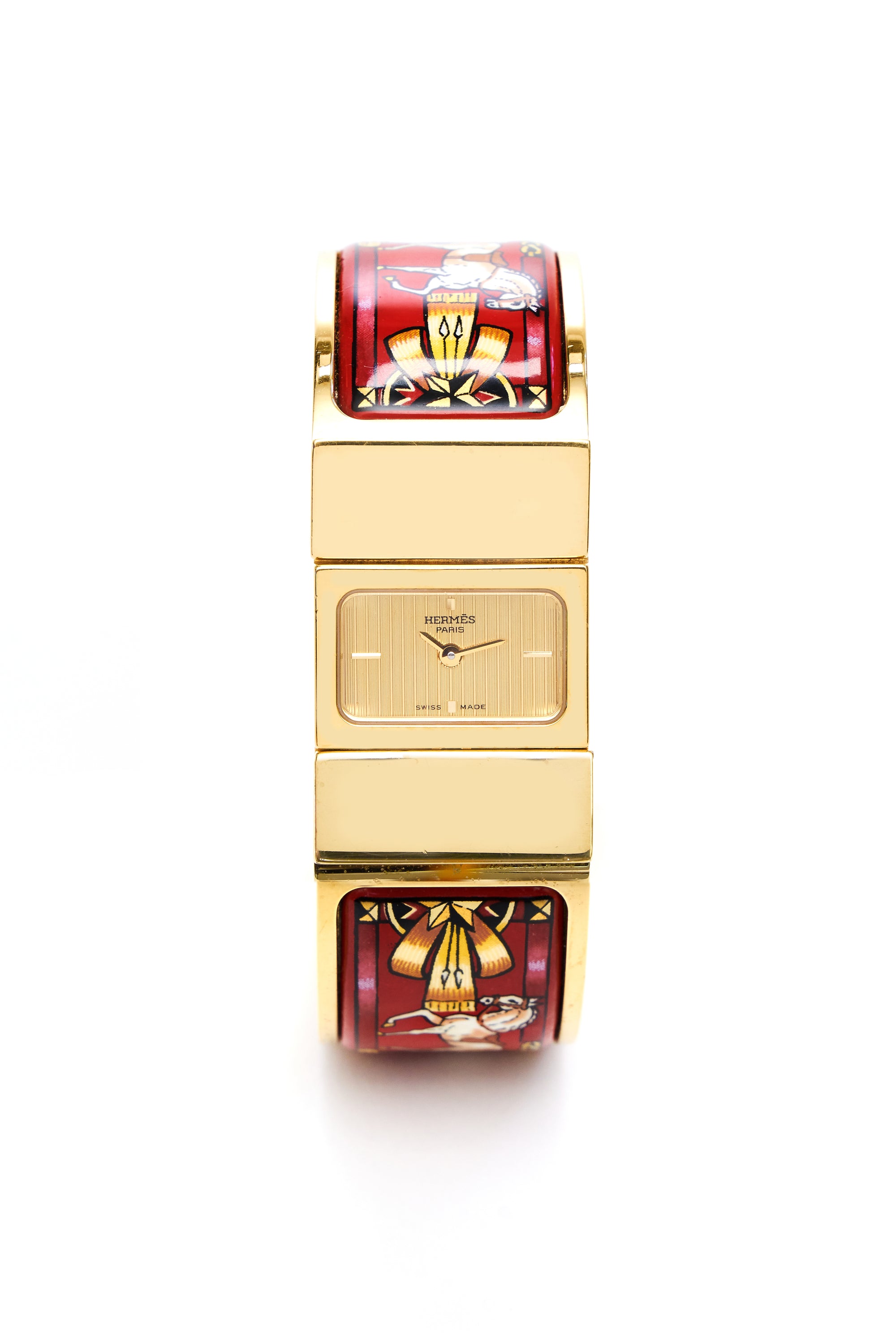 Hermes Vintage Red and Gold Enamel Loquet Watch