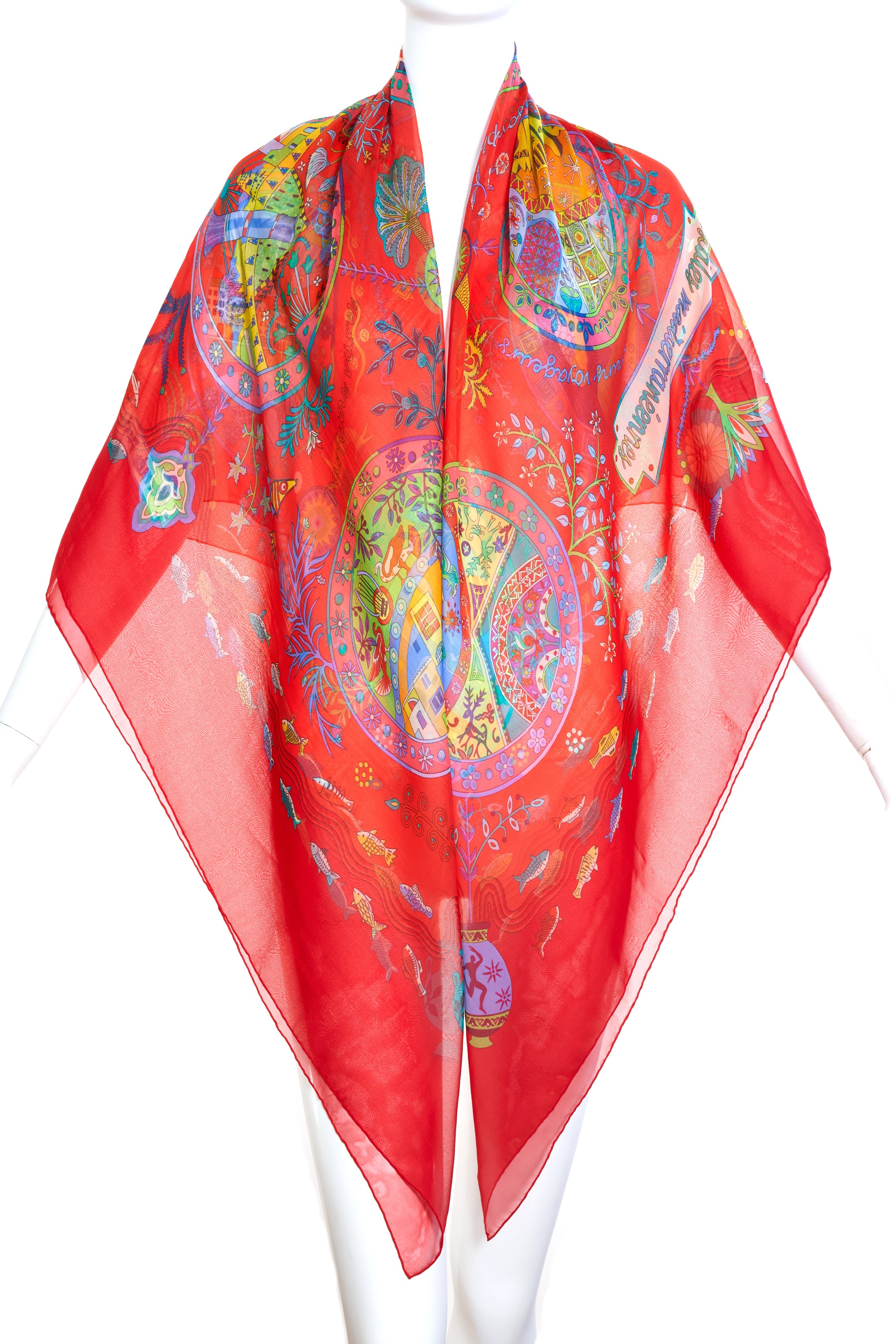 Hermes Chiffon Scarf "Escales Medeterrennes" 140cm