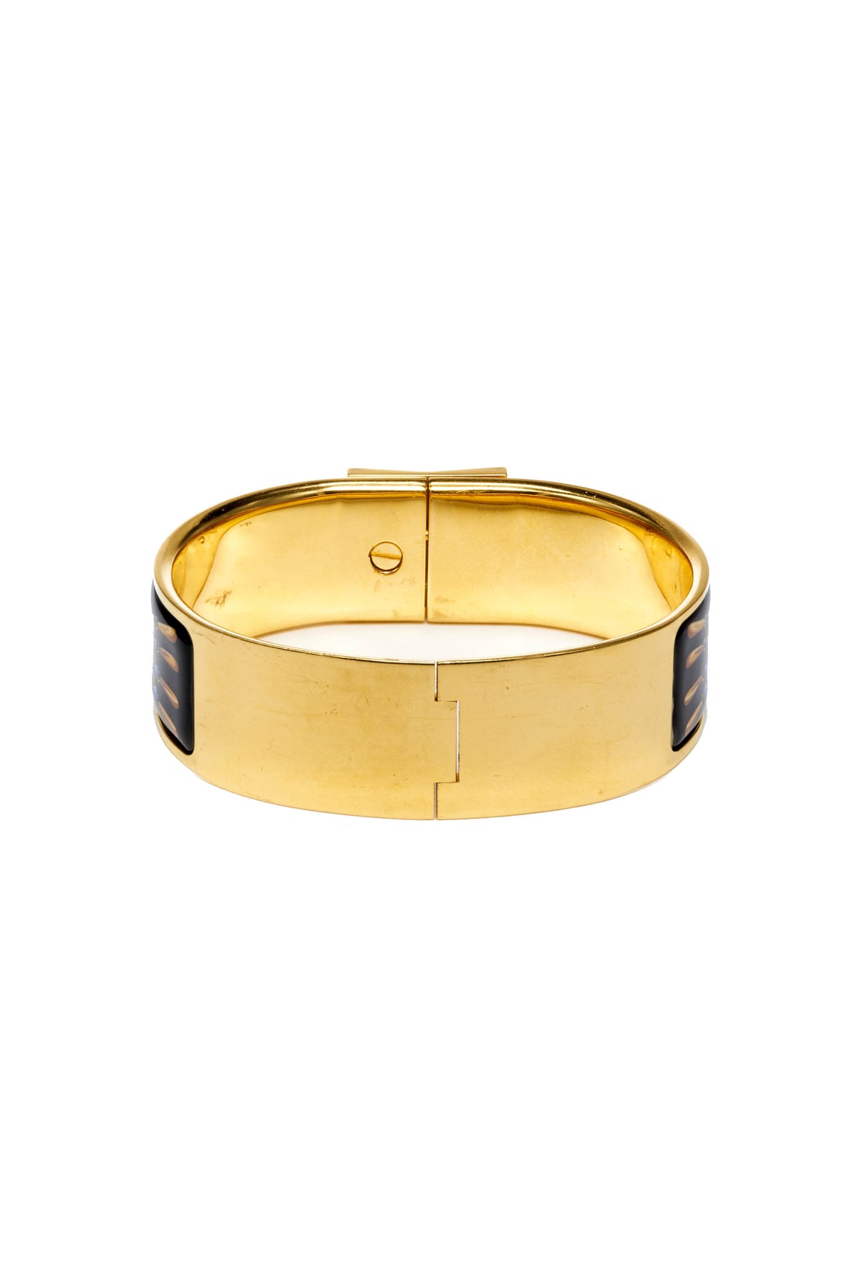 Hermes Vintage Black Enamel Bangle 18k Gold Plate