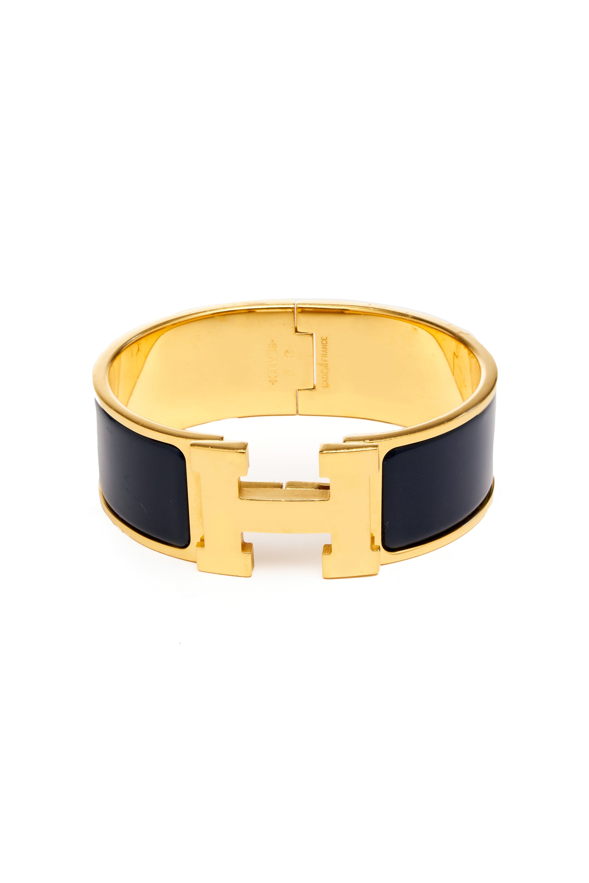 Hermes Navy and Gold H Clic Clac Enamel Bracelet