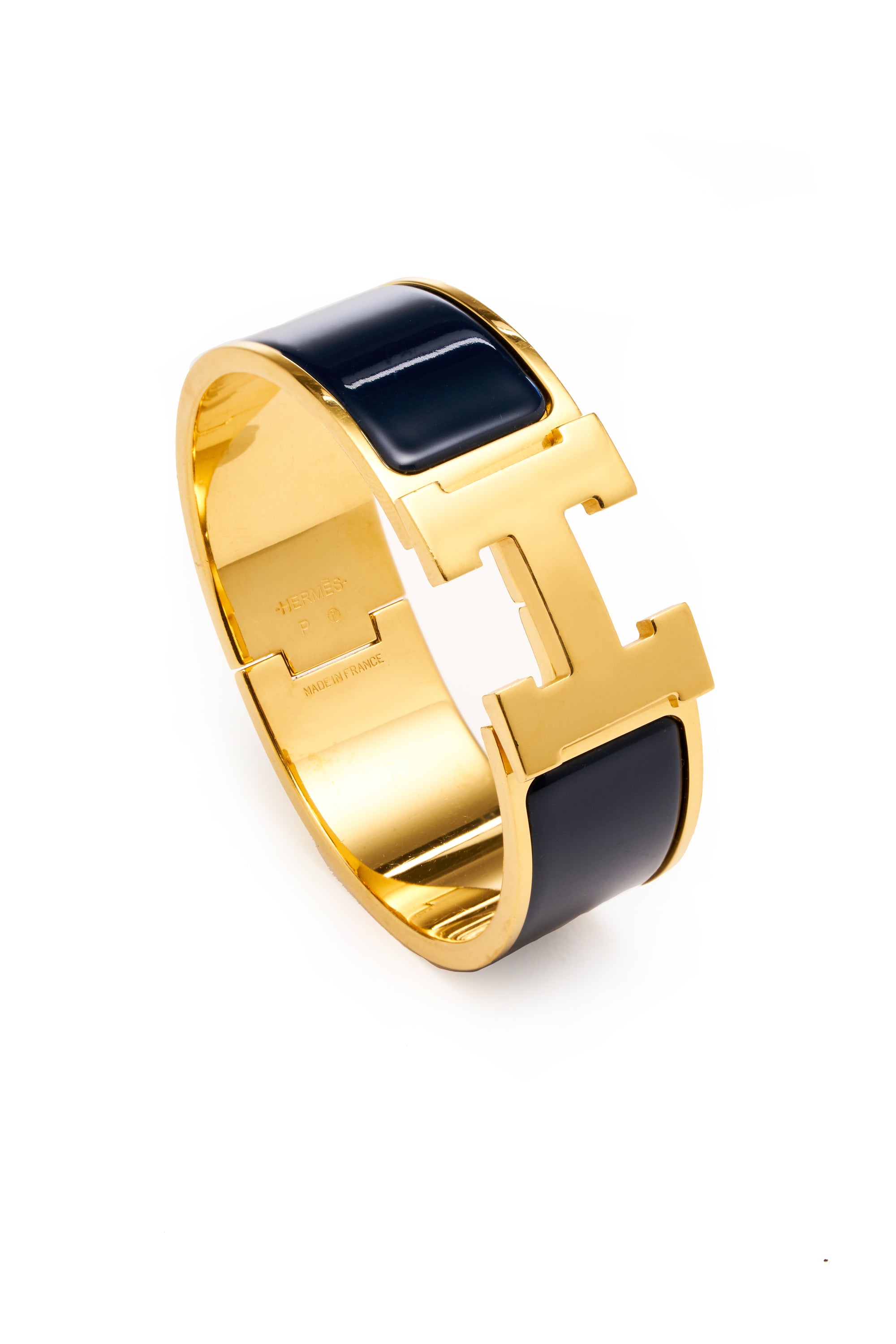 Hermes Navy and Gold H Clic Clac Enamel Bracelet