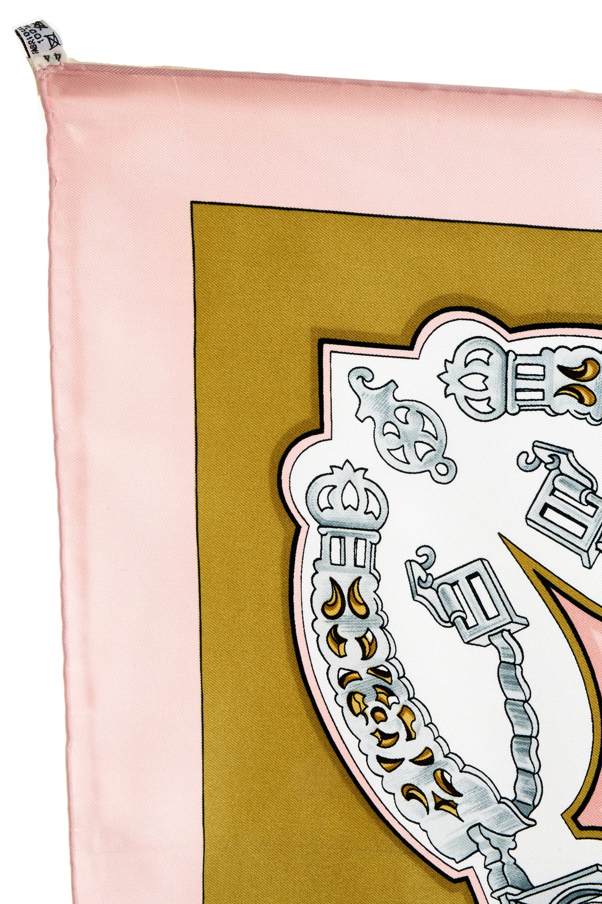 Hermes Silk Scarf 90cm Pink/Green &quot;Les Eperons&quot; 1996