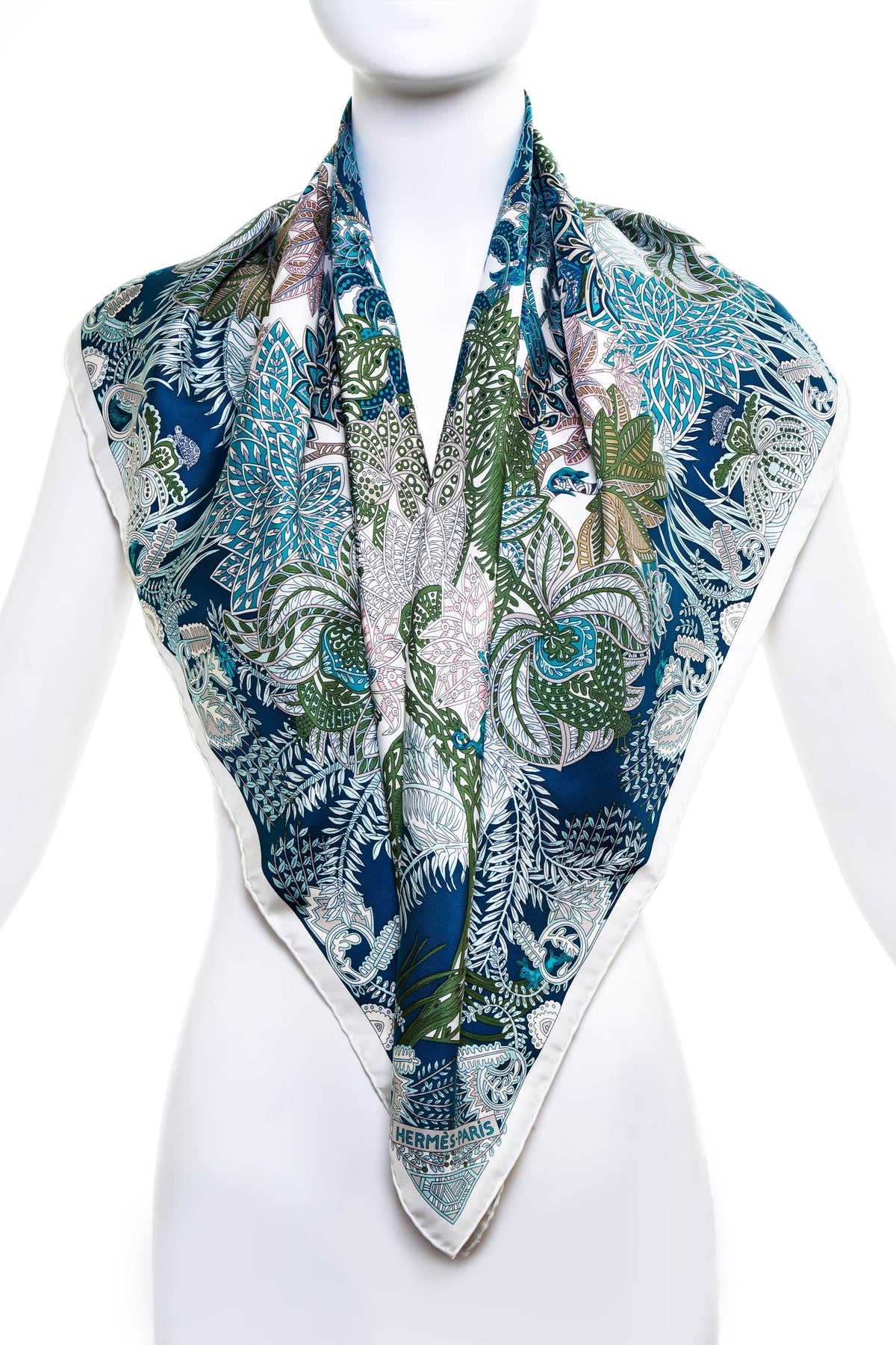 Hermes &quot;Maitres de la Foret&quot; Light Blue Silk Scarf 90cm