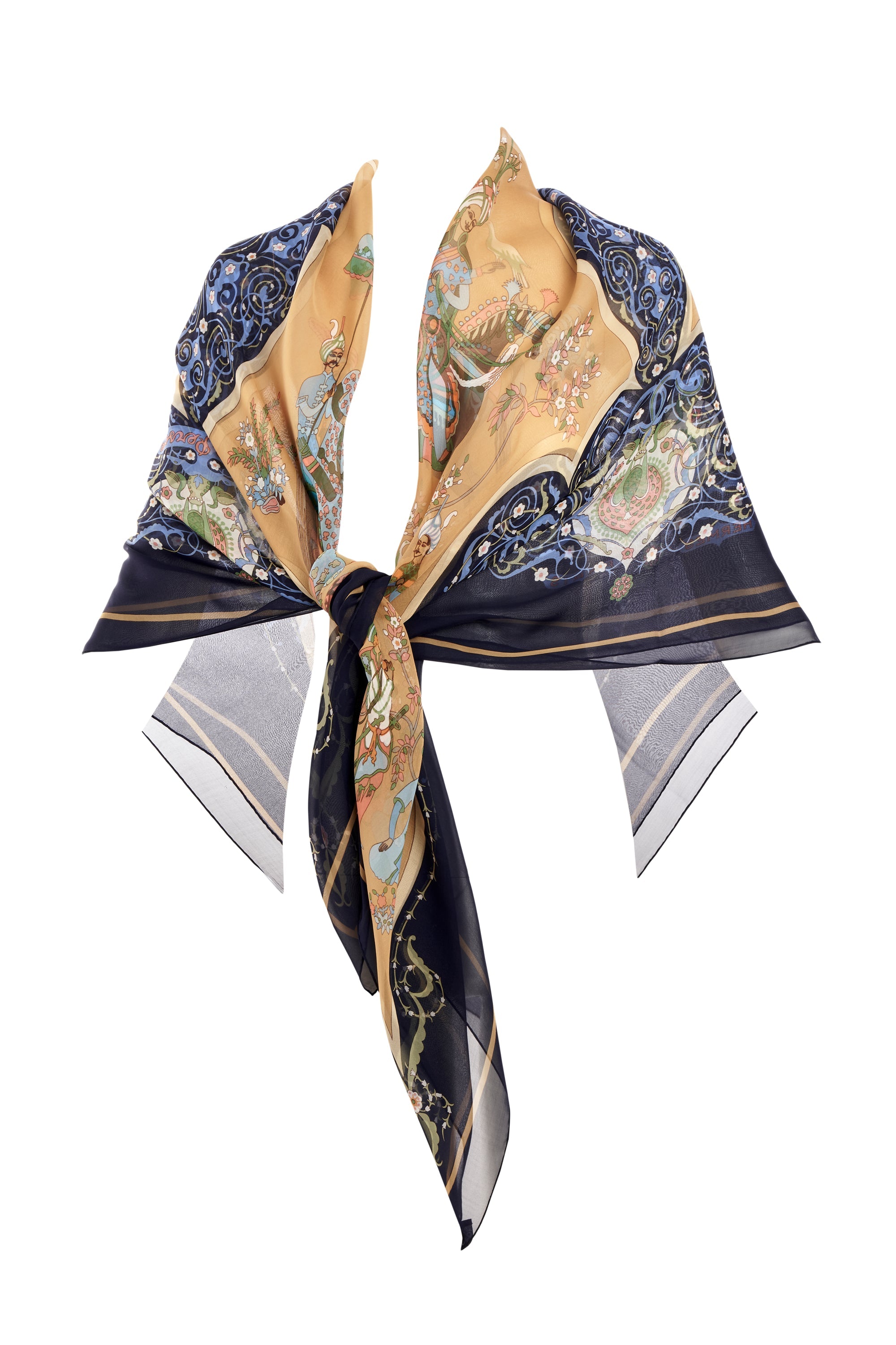 Hermes Chiffon Poesle Bersane Shaw Navy Border 110 cm - Foxy Hermes Chiffon Poesle Bersane Shaw Navy Border 110 cm - Foxy