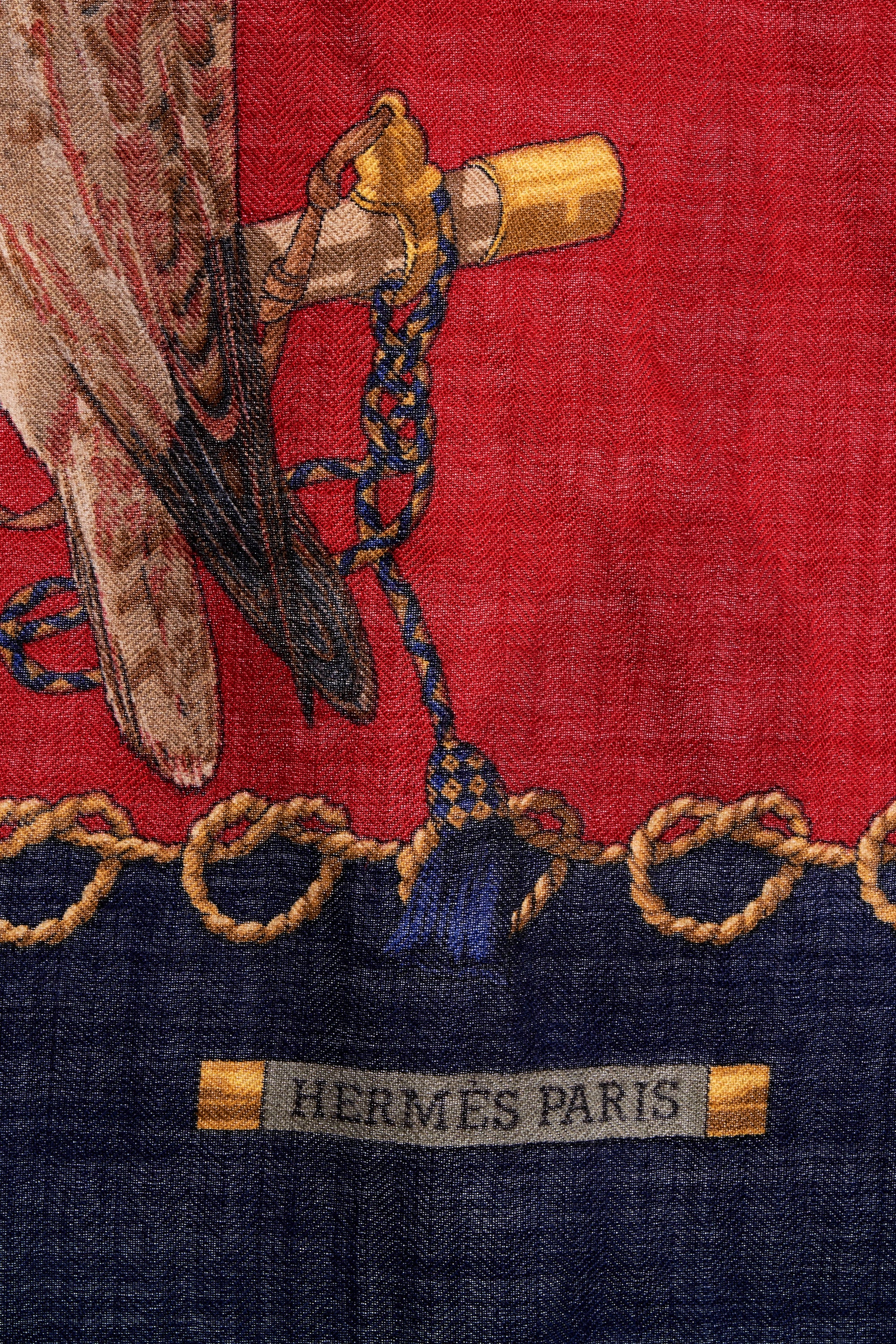 Hermes Navy and Red "Les Olseaux Du Roy" Scarf 100cm Scarf