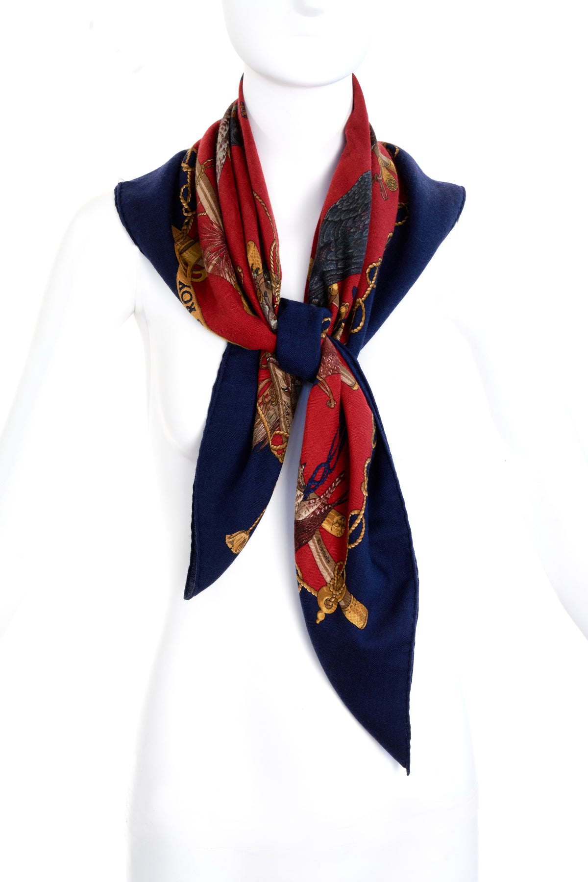 Hermes Navy and Red &quot;Les Olseaux Du Roy&quot; Scarf 100cm Scarf