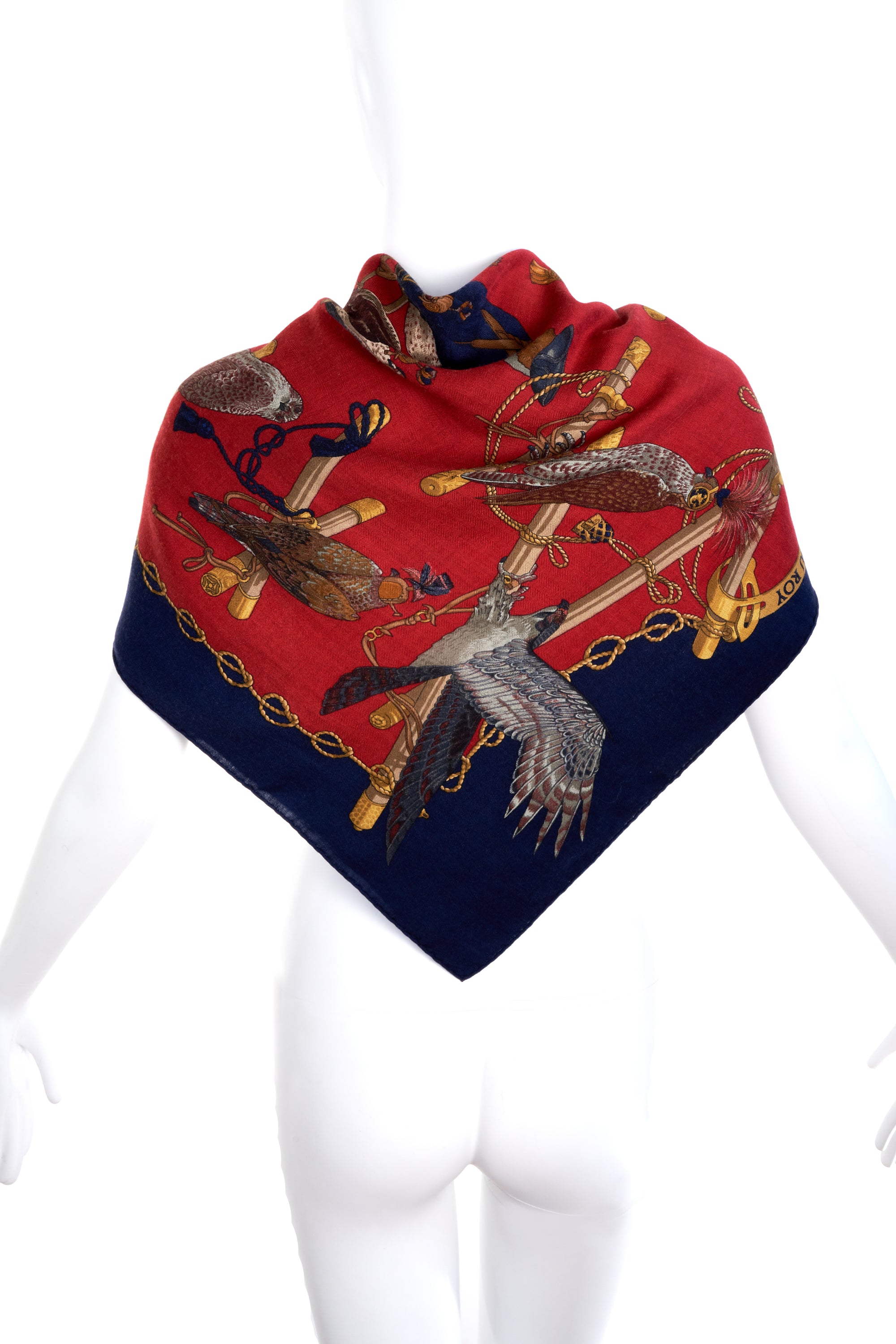 Hermes Navy and Red "Les Olseaux Du Roy" Scarf 100cm Scarf